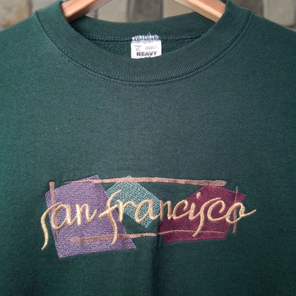 Fruit Of The Loom Vintage San Francisco California Sweatshirt XL Green Embroidered Crewneck USA Size US XL / EU 56 / 4 - 1 Thumbnail