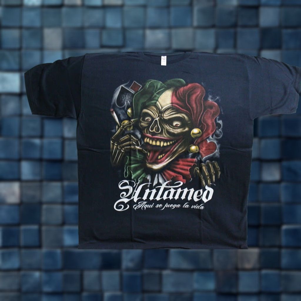 Vintage VINTAGE ALSTYLE Graphic T-Shirt Men Large Dark Blue Joker Skull Smoking Untamed 90s Size US L / EU 52-54 / 3 - 1 Thumbnail