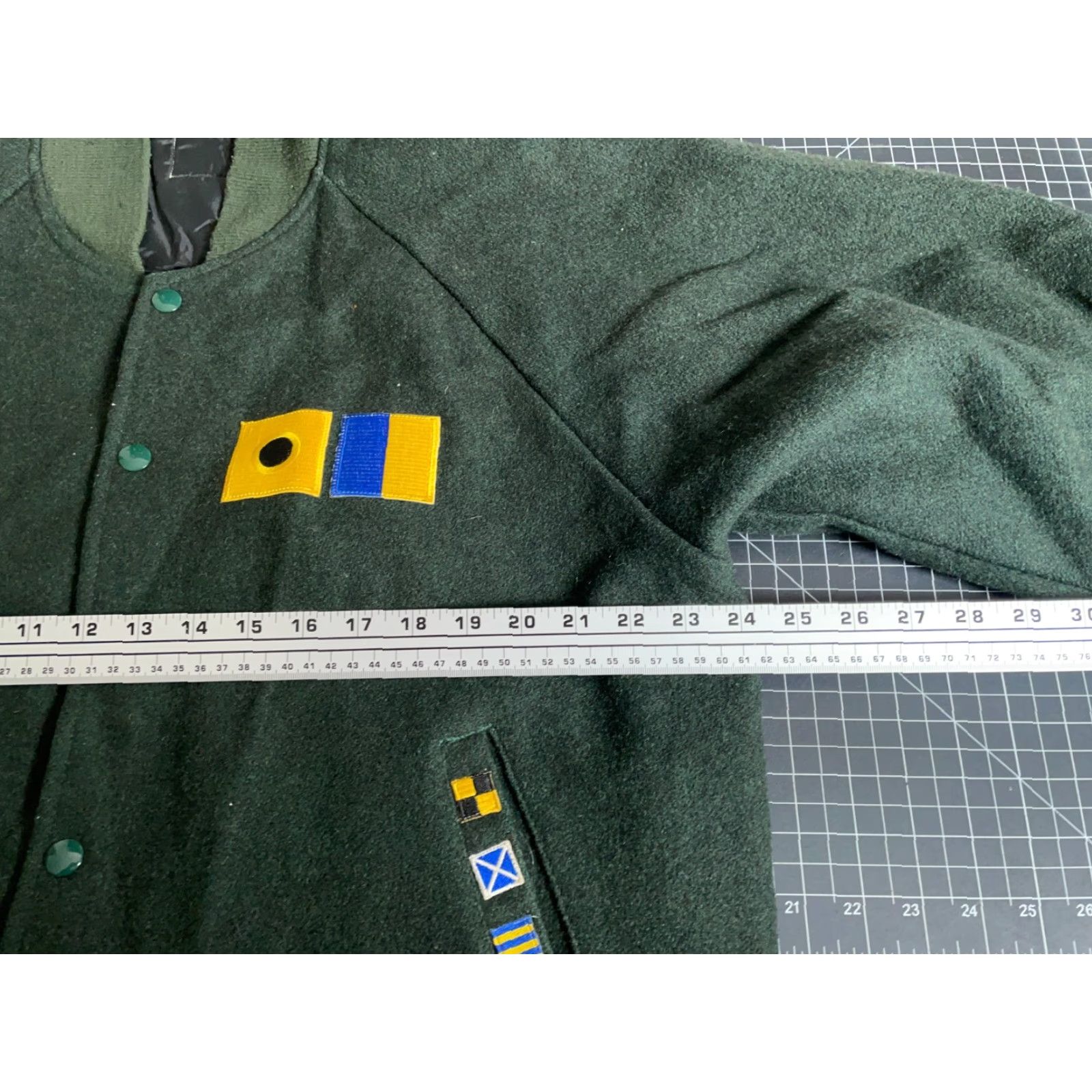 VINTAGE 80s Wool Bomber Jacket Mens XL Green Snap Button