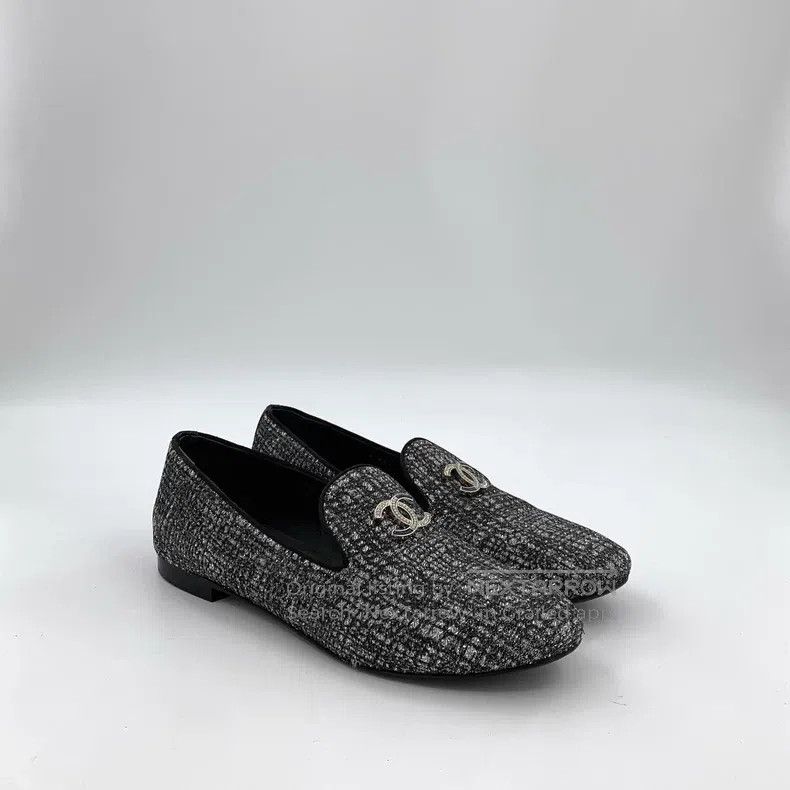 Chanel Chanel Black logo woven tweed casual single shoes Size US 7 / IT 37 - 2 Thumbnail