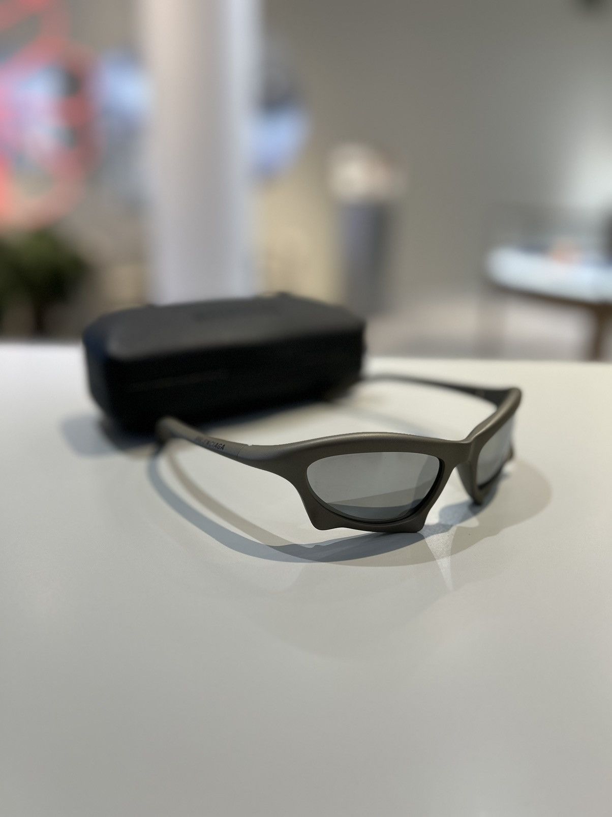 image of Balenciaga Bat Rectangle Sunglasses Silver, Men's