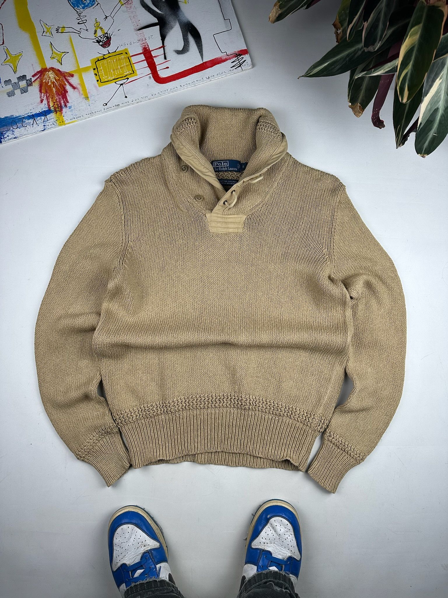Shawl collar linen hunting/military sweater double rl style