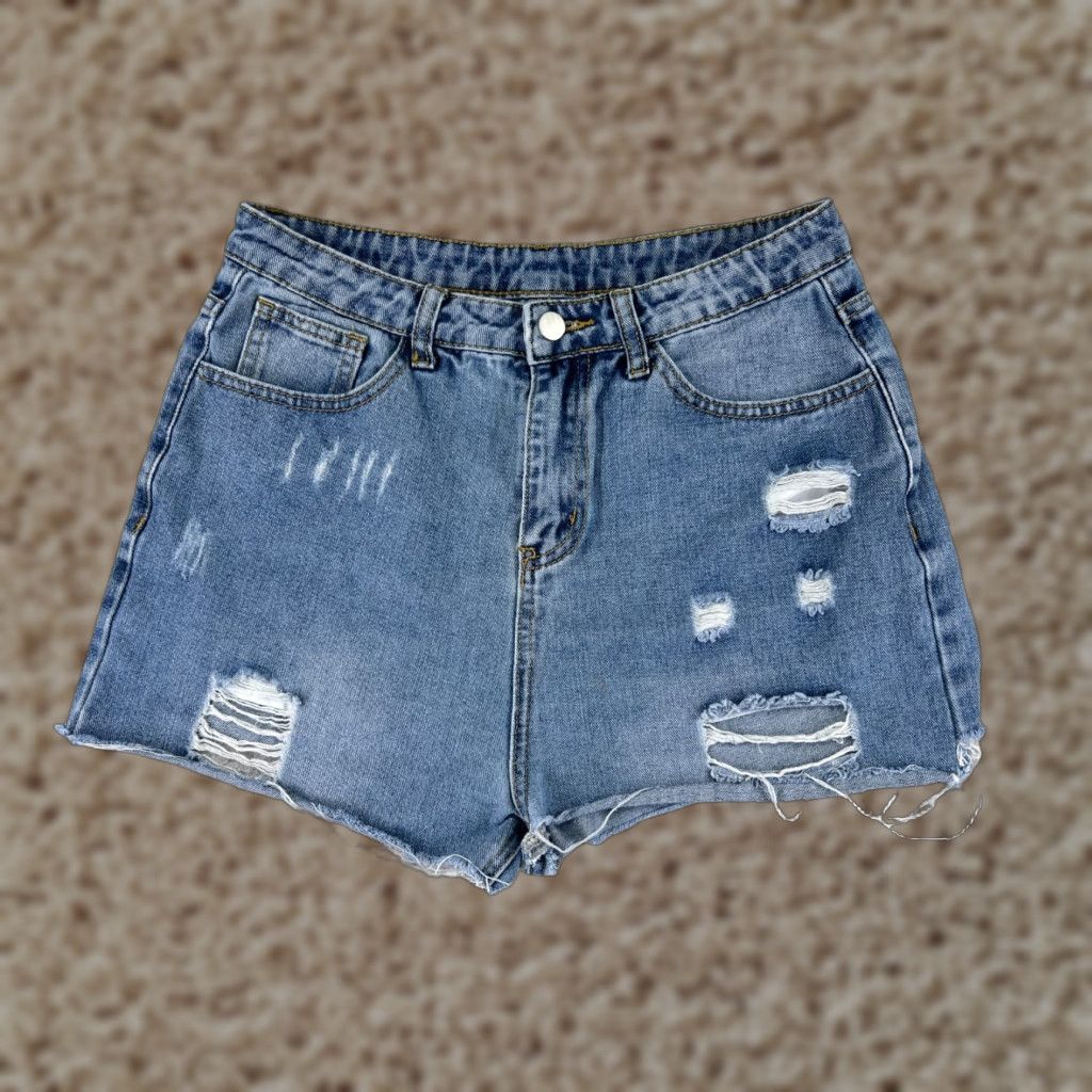 Shein SheIn Womens 26 Blue Denim Cut-Off Shorts Distressed High Rise Comfort Regular Size 26" / US 2 / IT 38 - 1 Thumbnail