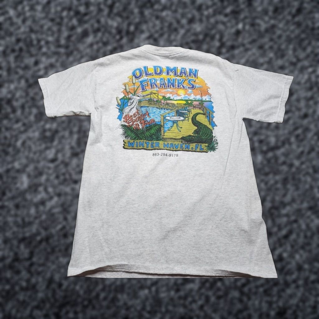 Gildan VINTAGE Gildan Graphic T Shirt Mens M Gray 90s Old Man Frank's Double Sided Pocket Size US M / EU 48-50 / 2 - 1 Thumbnail