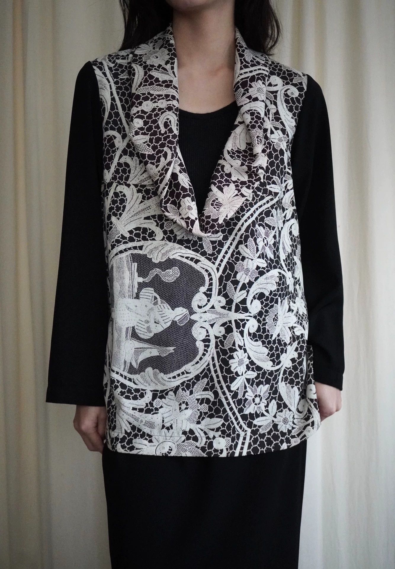 Comme des Garcons COMME des GARCONS 1996ss tricot Printed Lace Draped Neck Top Size M / US 6-8 / IT 42-44 - 2 Thumbnail