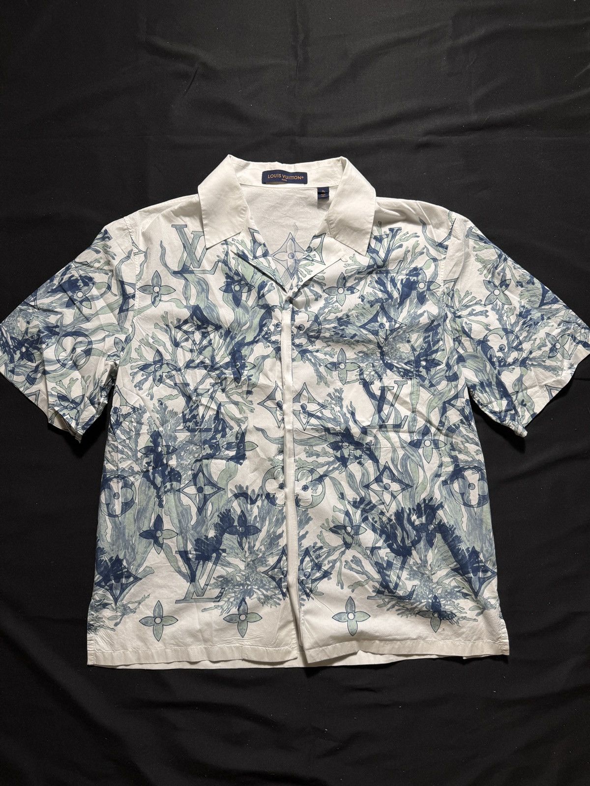Louis Vuitton Blue & White Aquagarden Monogram Button Up Shirt Size US XL / EU 56 / 4 - 1 Thumbnail
