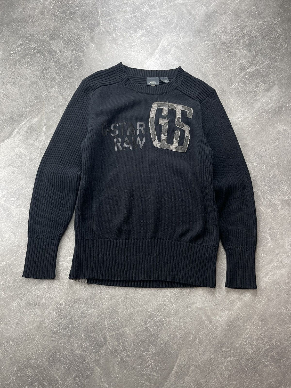 G-Star G-Star RAW Vintage Black Ribbed Knit Sweater Pullover Logo Size US L / EU 52-54 / 3 - 2 Thumbnail