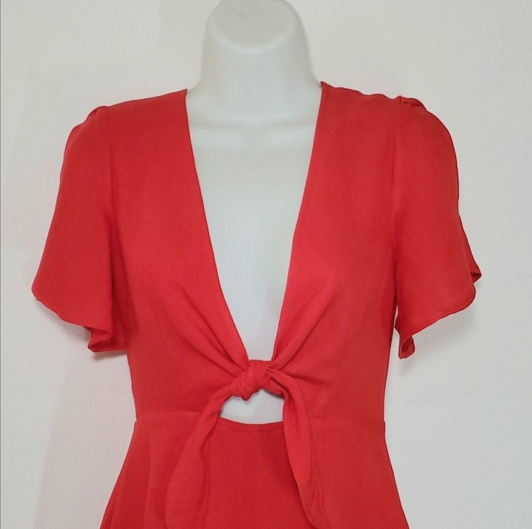 Lulus LuLu's Dress Sze XS Red Keyhole Split Flutter Sleeve Summer Size XS / US 0-2 / IT 36-38 - 4 Thumbnail