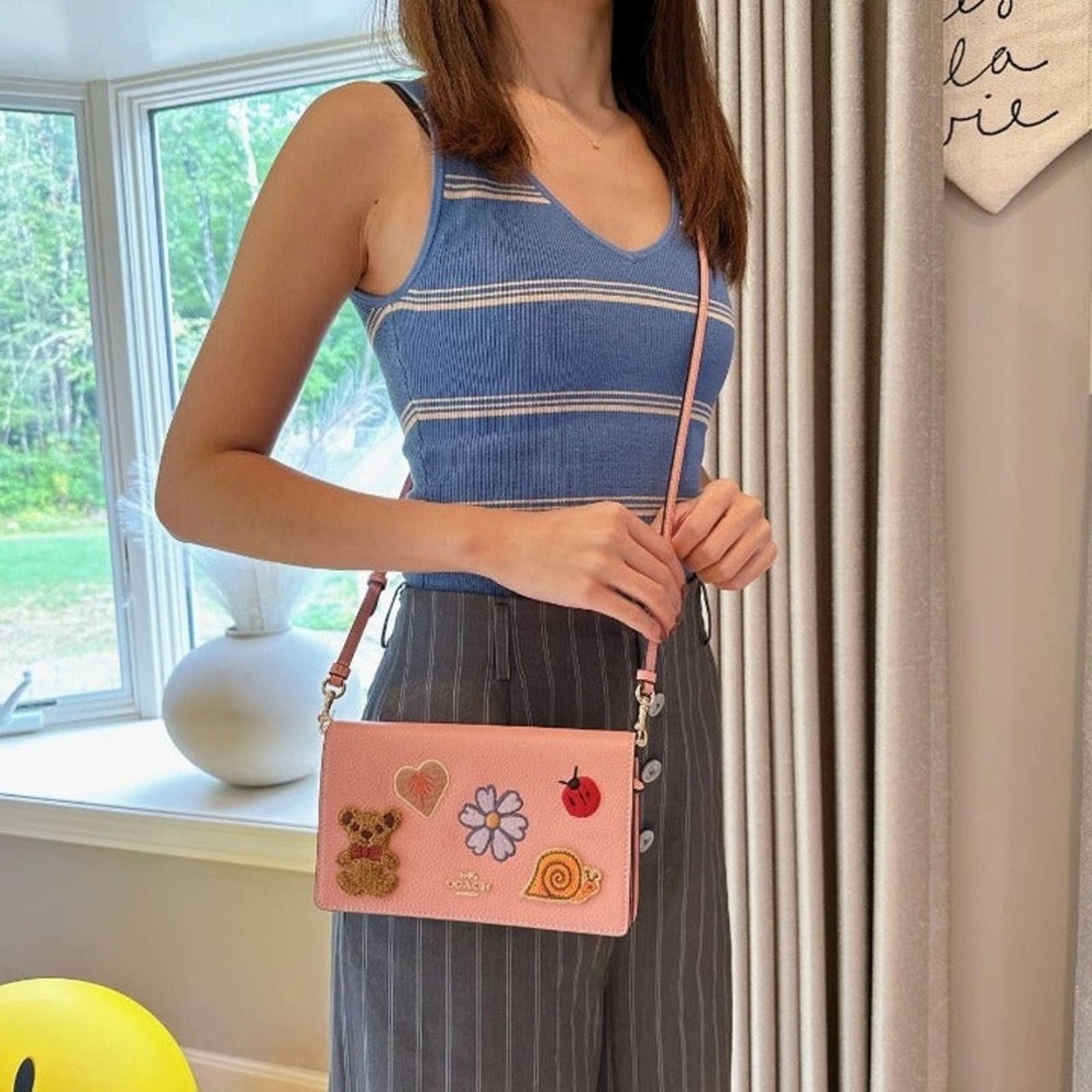 Coach CC469 Anna Foldover Clutch Crossbody With Patches Pink