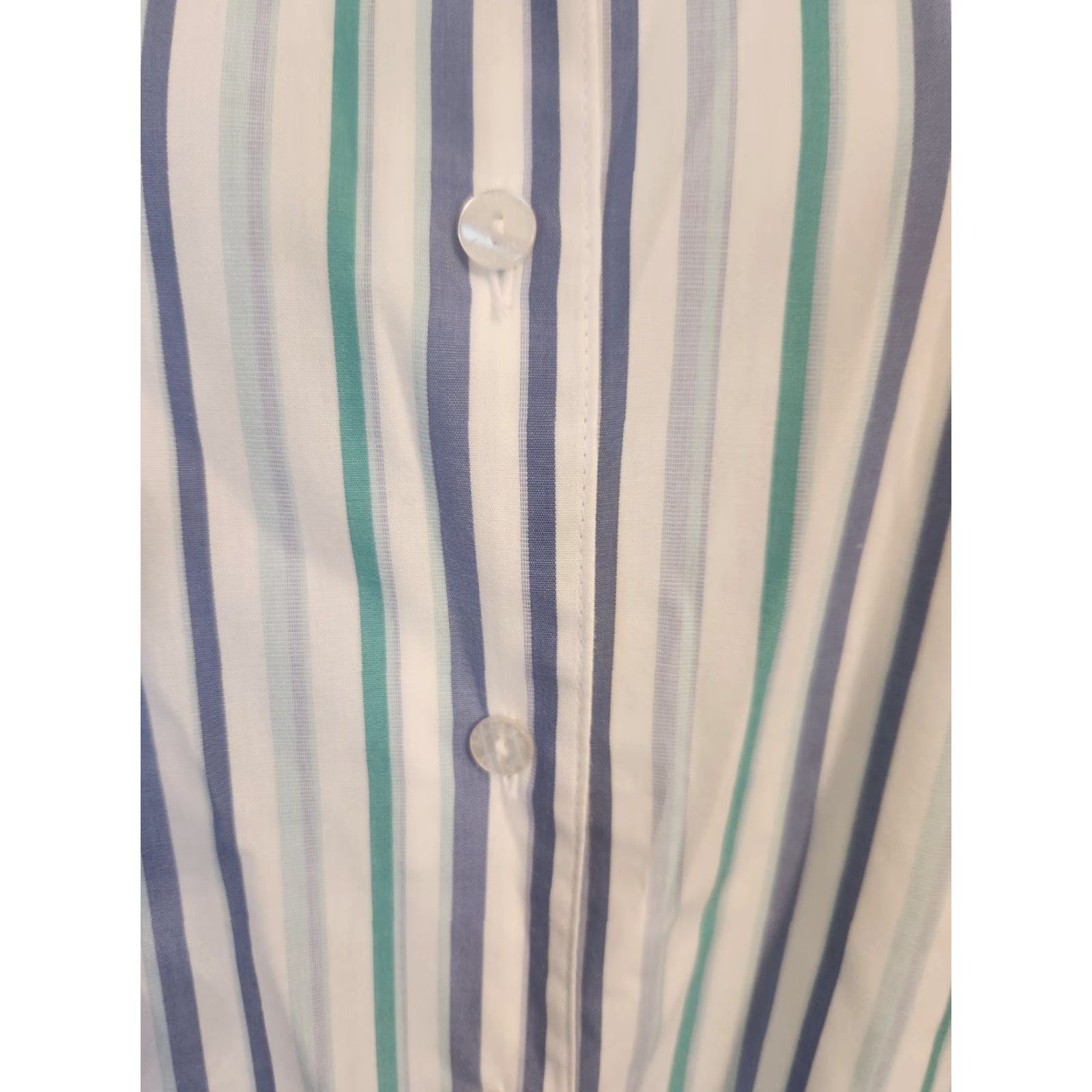 Vintage Vintage Allison Daley White Blue Stripe Button Up Top Shirt 16 Blue Cotton Blend 1980s Womens Shirt Size XXL / US 16-18 / IT 52-54 - 3 Thumbnail