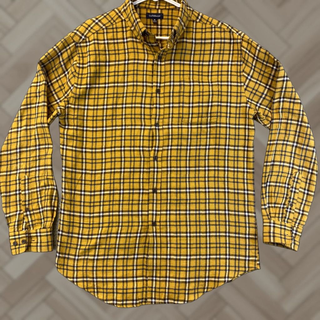 Croft & Barrow CROFT & BARROW Men's Plaid Button-Down Dress Shirt Size M Yellow Casual Business Size 40R - 1 Thumbnail