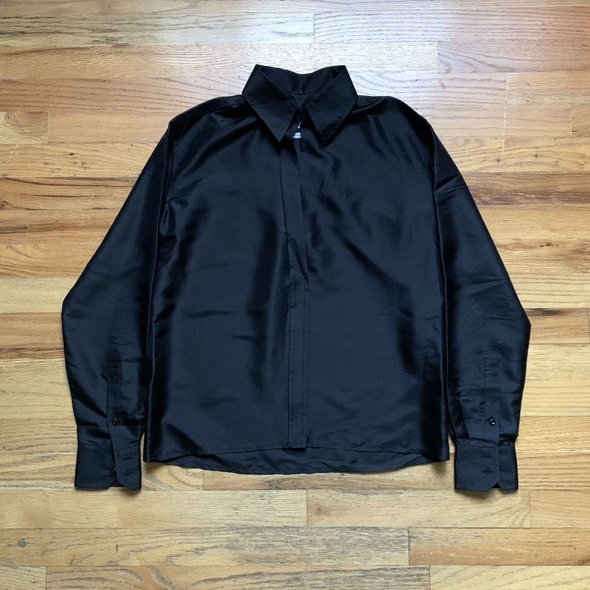 image of Tom Ford x YVES Saint Laurent Early 2000S Buttonless Silk Shirt in Black, Women's (Size Small)