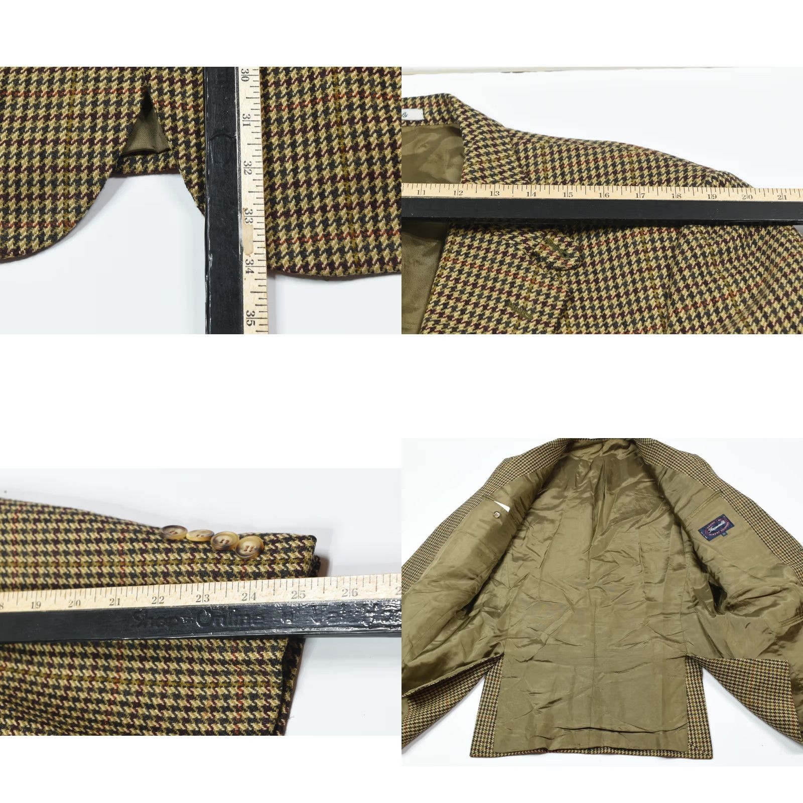 Faconnable Façonnable Blazer Mens L Long Brown Check Wool Cashmere 3-Button Plaid Notch Lapel Double-Vented Single-Breasted Jacket/Coat Size 42R - 8 Thumbnail