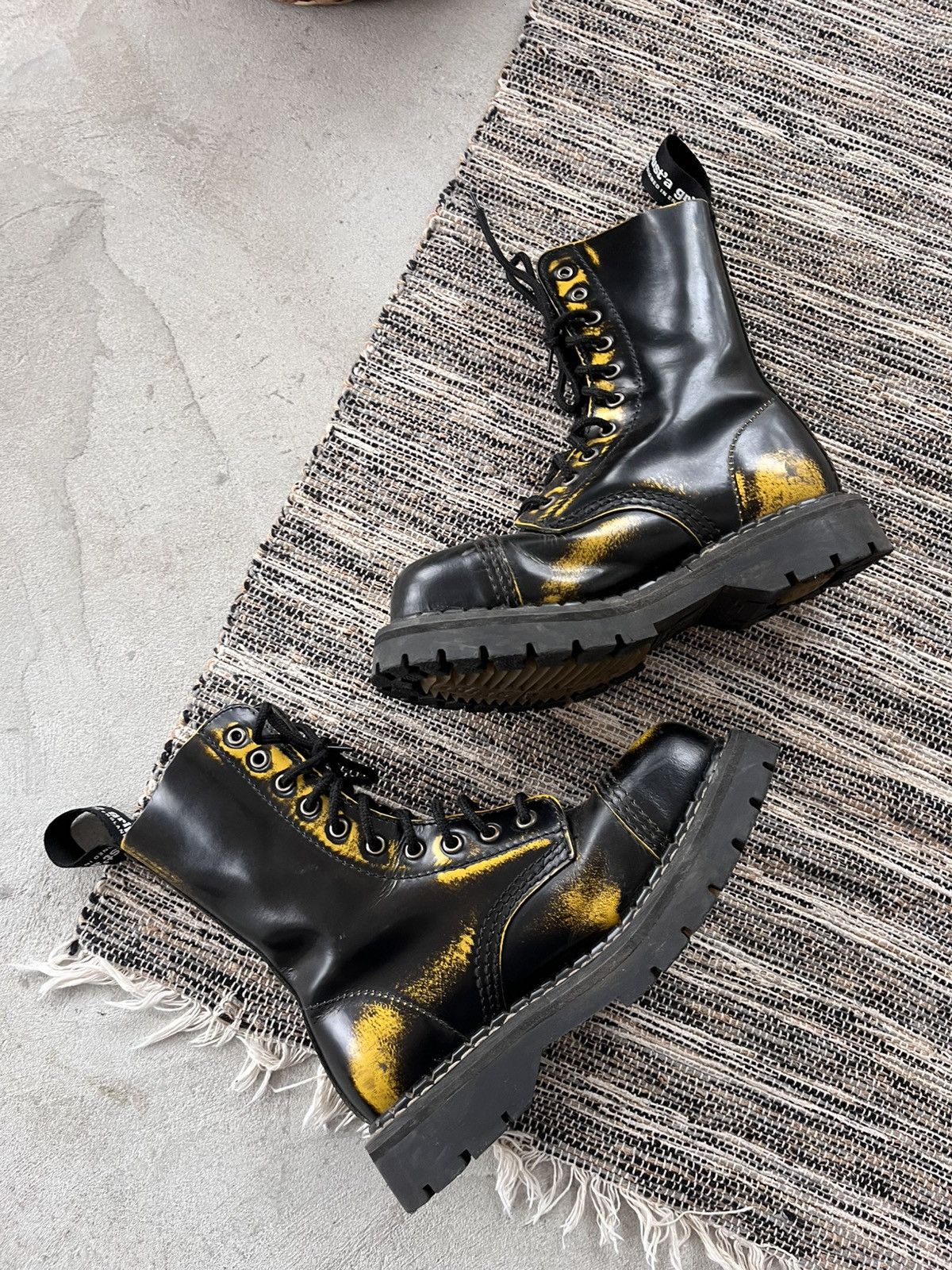 New Rock Vintage Hype Busta Grip Steel Toe Black Yellow High Boots Size US 6 / IT 36 - 8 Thumbnail