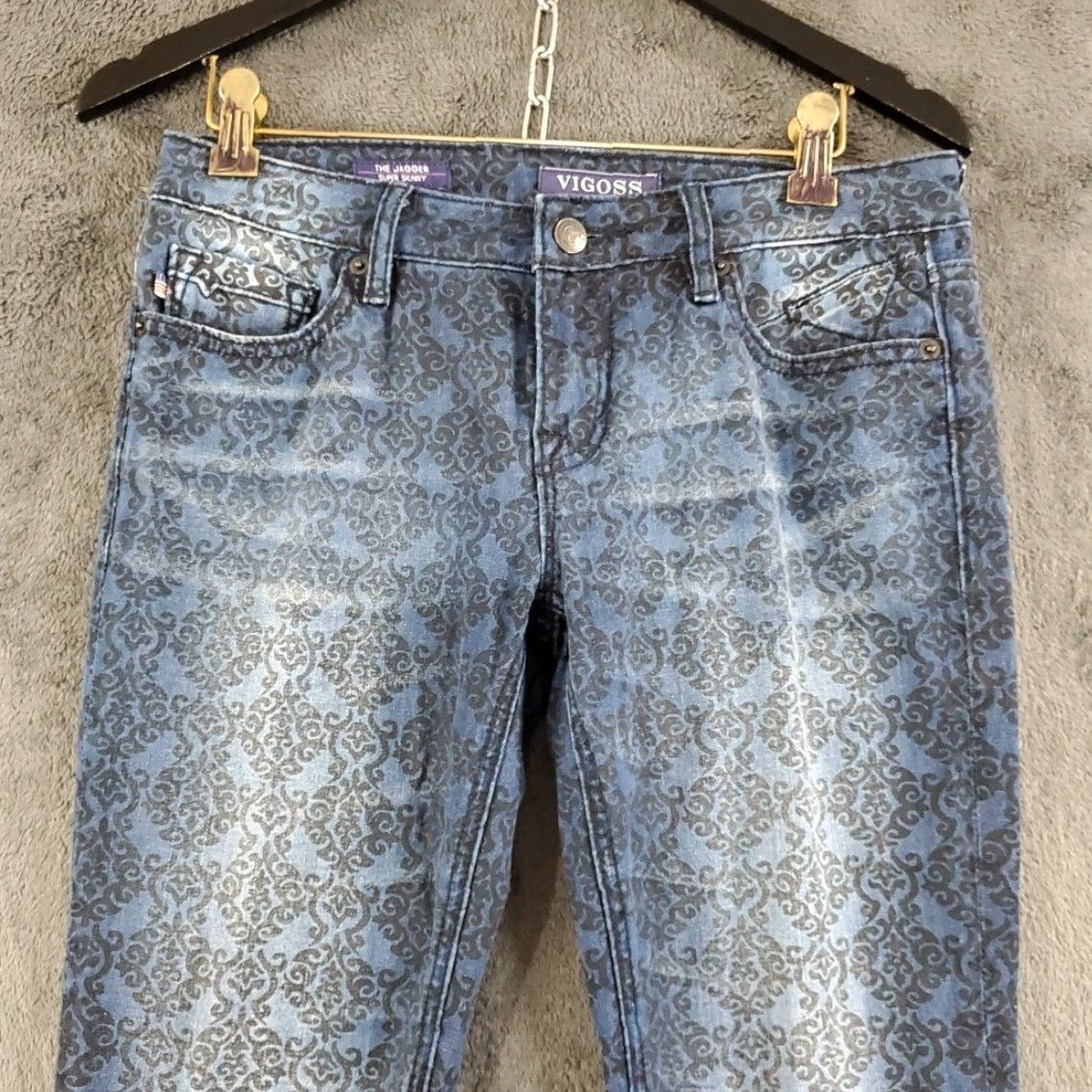 Vintage VIGOSS The Jagger Jeans Skinny 27x31 Blue Paisley Stretch Denim Patterned Women Regular Size XS-? (invalid) Size 27" / US 4 / IT 40 - 2 Thumbnail
