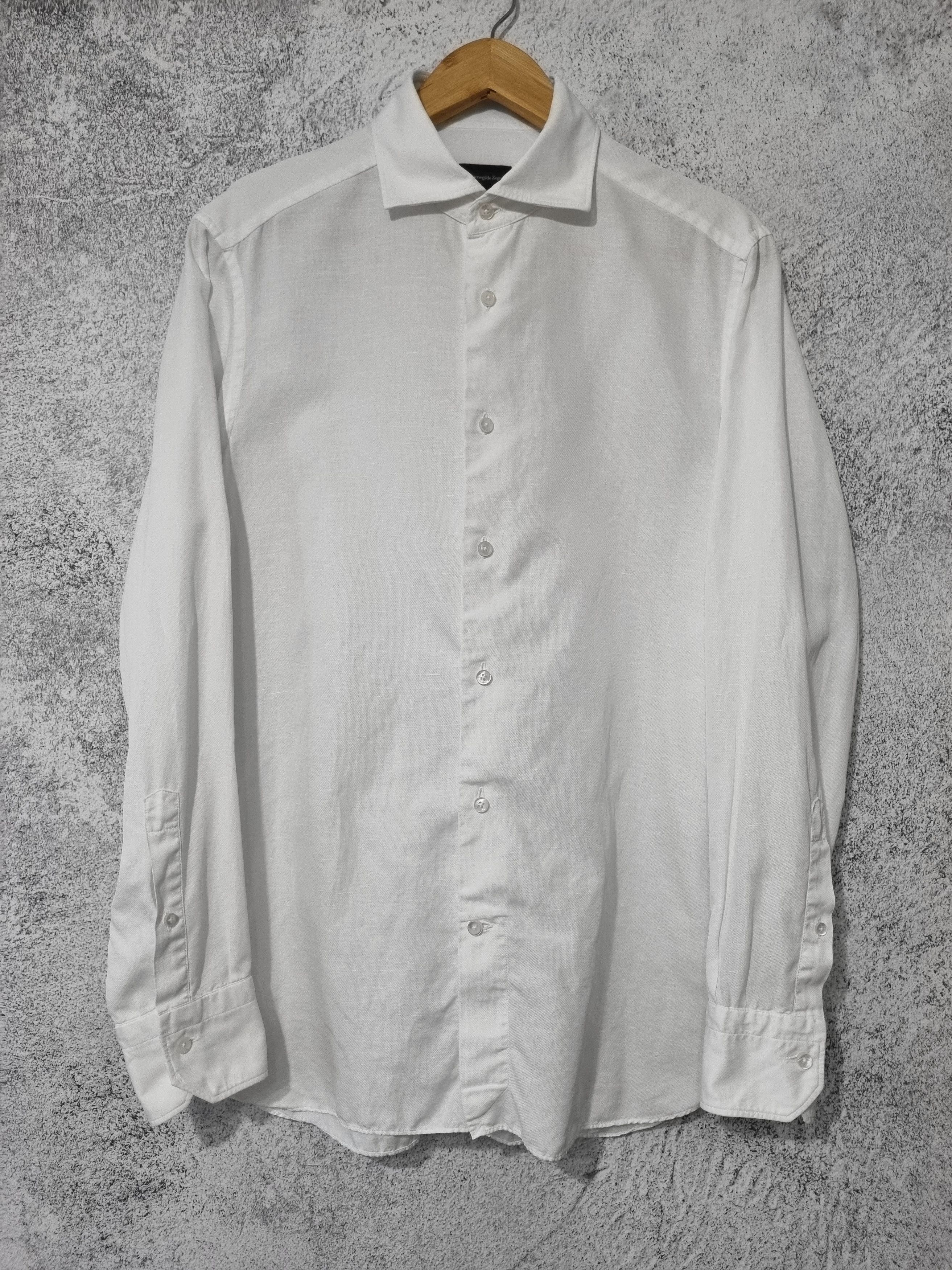 Ermenegildo Zegna Ermenegildo Zegna White Button Up Shirt Tailored Fit Size US M / EU 48-50 / 2 - 1 Thumbnail