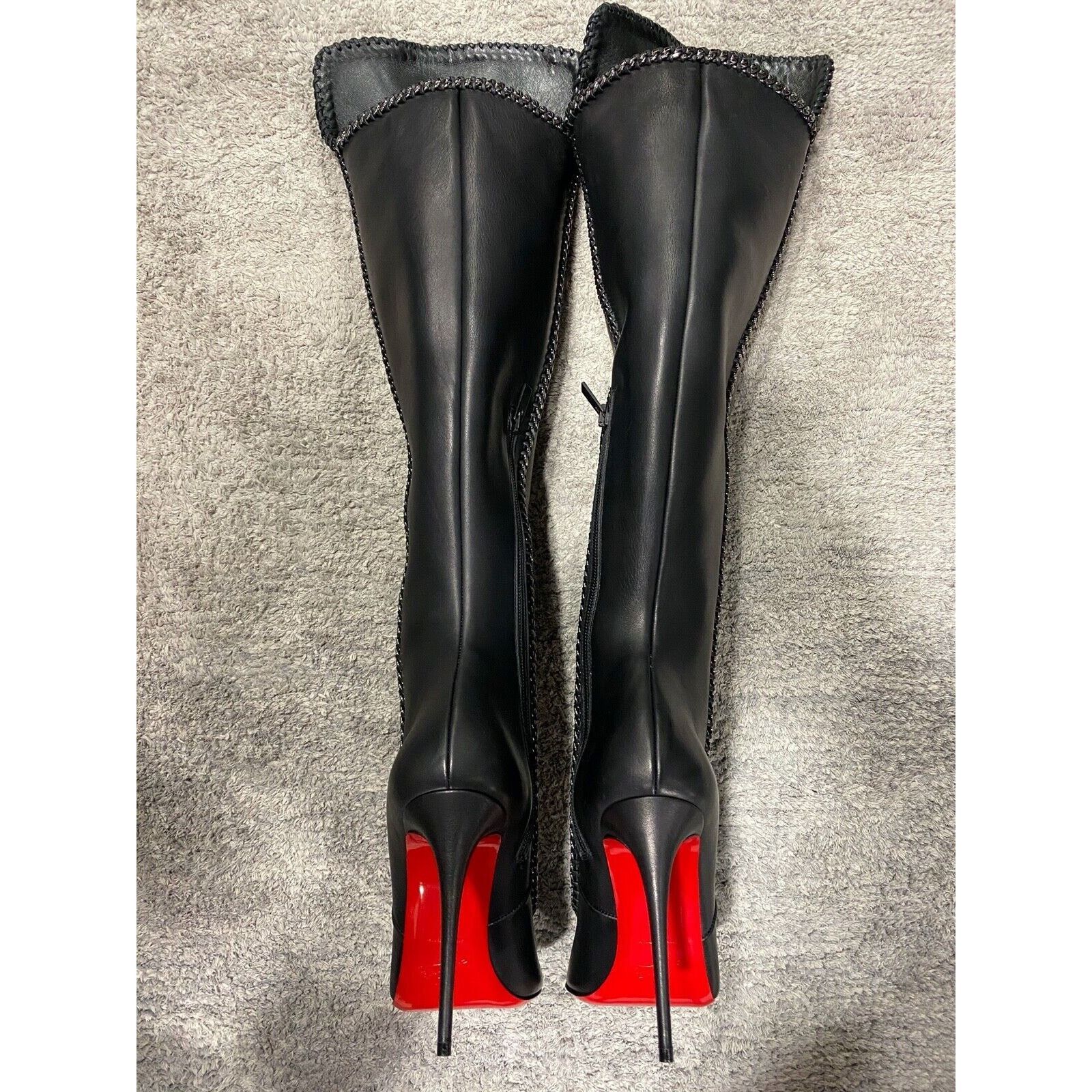 Christian Louboutin Christian Louboutin Clemence Botta 100 Black Leather Chain Size US 10.5 / IT 40.5 - 9 Thumbnail