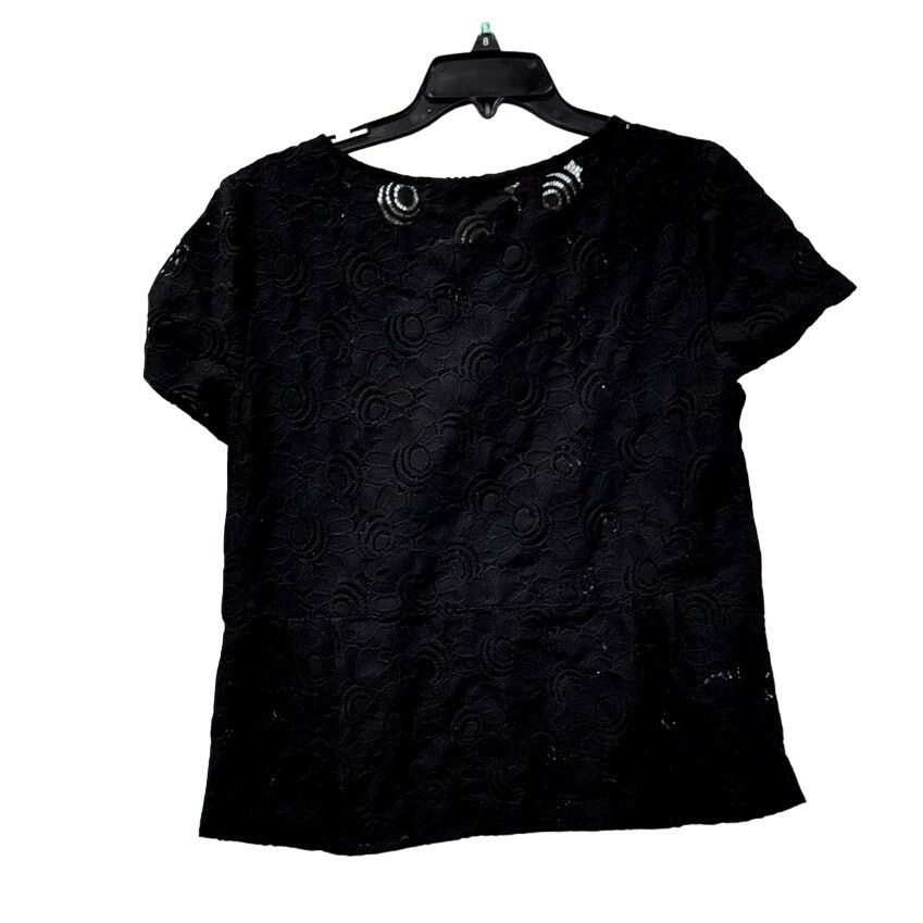 Loft LOFT Ann Taylor Black Embroidered Cut Out Short Sleeve Top Size M / US 6-8 / IT 42-44 - 2 Thumbnail