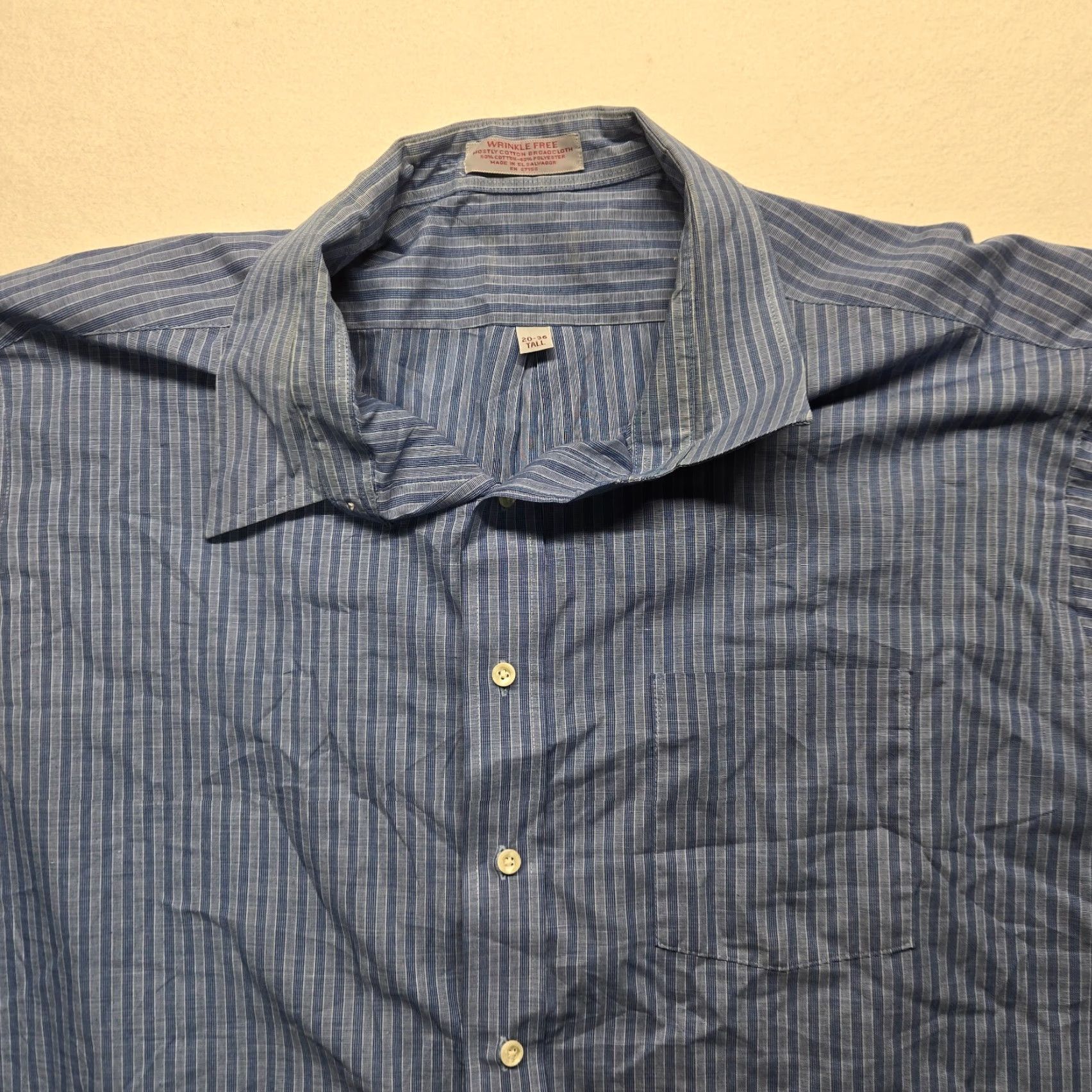 Vintage Blue Striped Button-Up Shirt Long Sleeve Adult Men's Size 20 Tall Casual Size US XXL / EU 58 / 5 - 2 Thumbnail