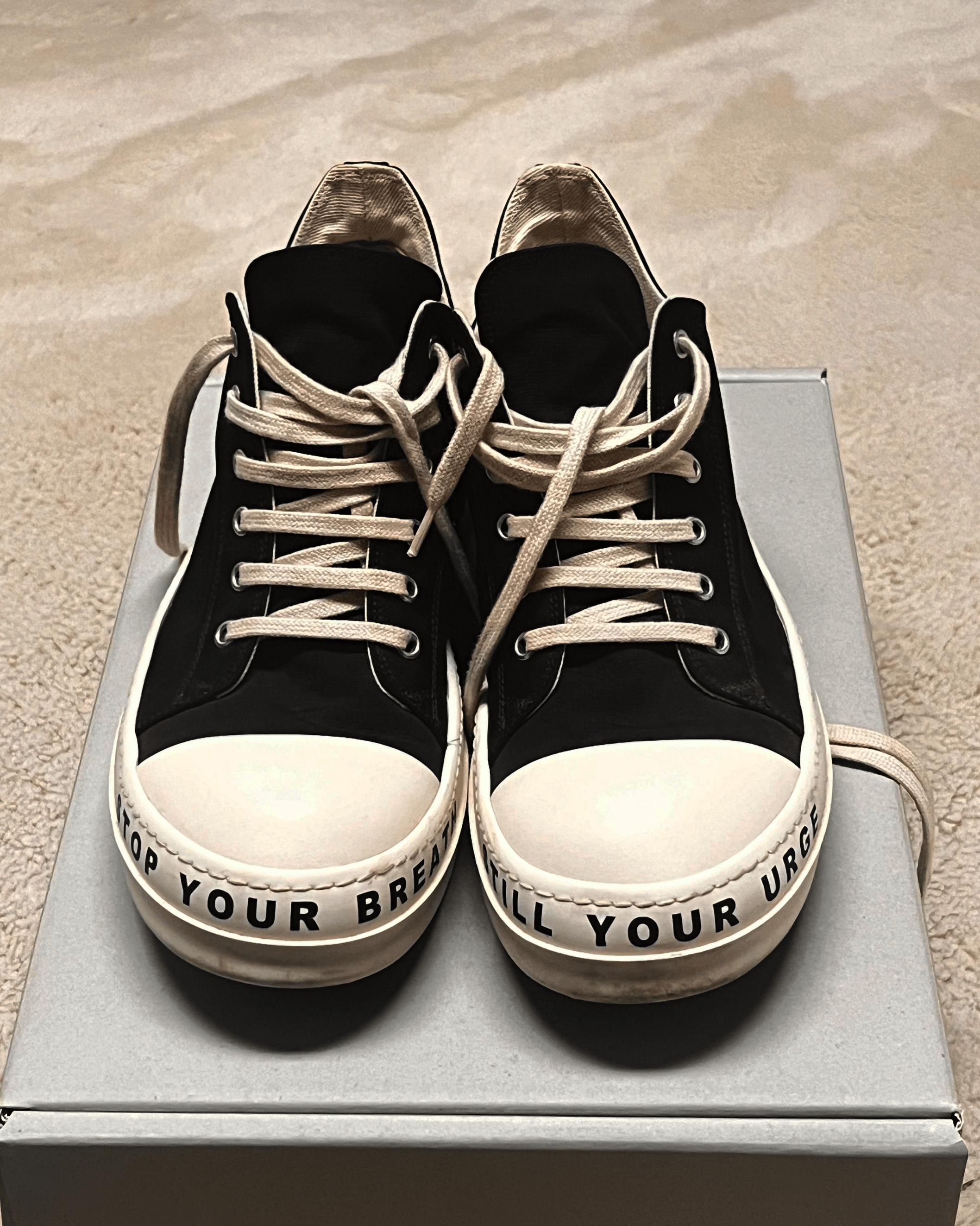 image of Rick Owens x Rick Owens Drkshdw Low "stop Your Breath" Shoes in Black/White, Men's (Size 8)