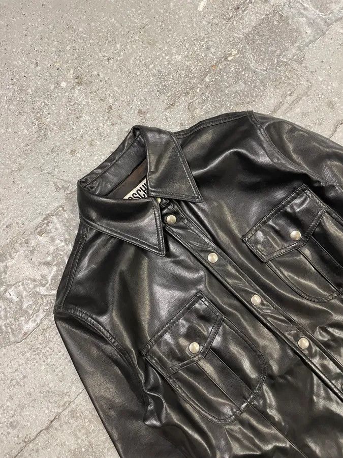 Designer × Moschino × Vintage Moschino Sleek Eco Leather Black Shirt Size S / US 4 / IT 40 - 10 Thumbnail