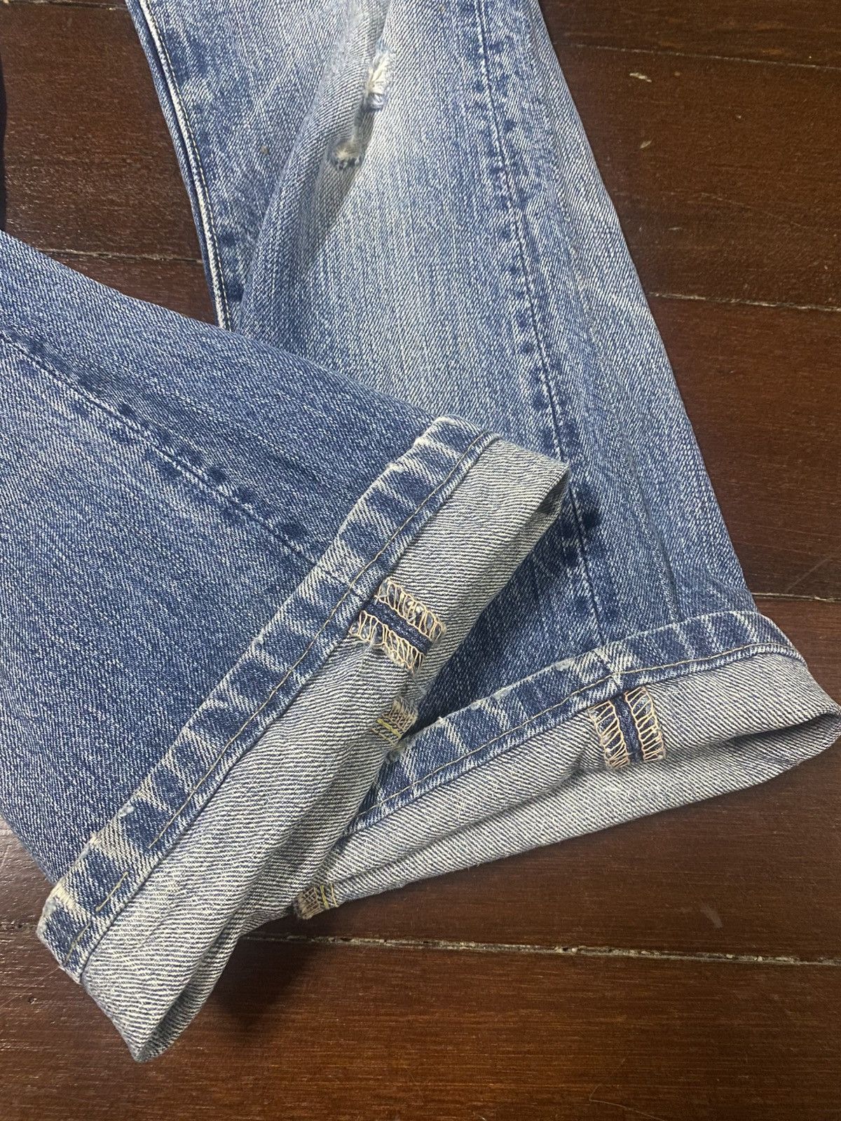 Sugar Cane Vintage sugar cane denime mud wash wide bootcut distressed Size 31" - 17 Thumbnail