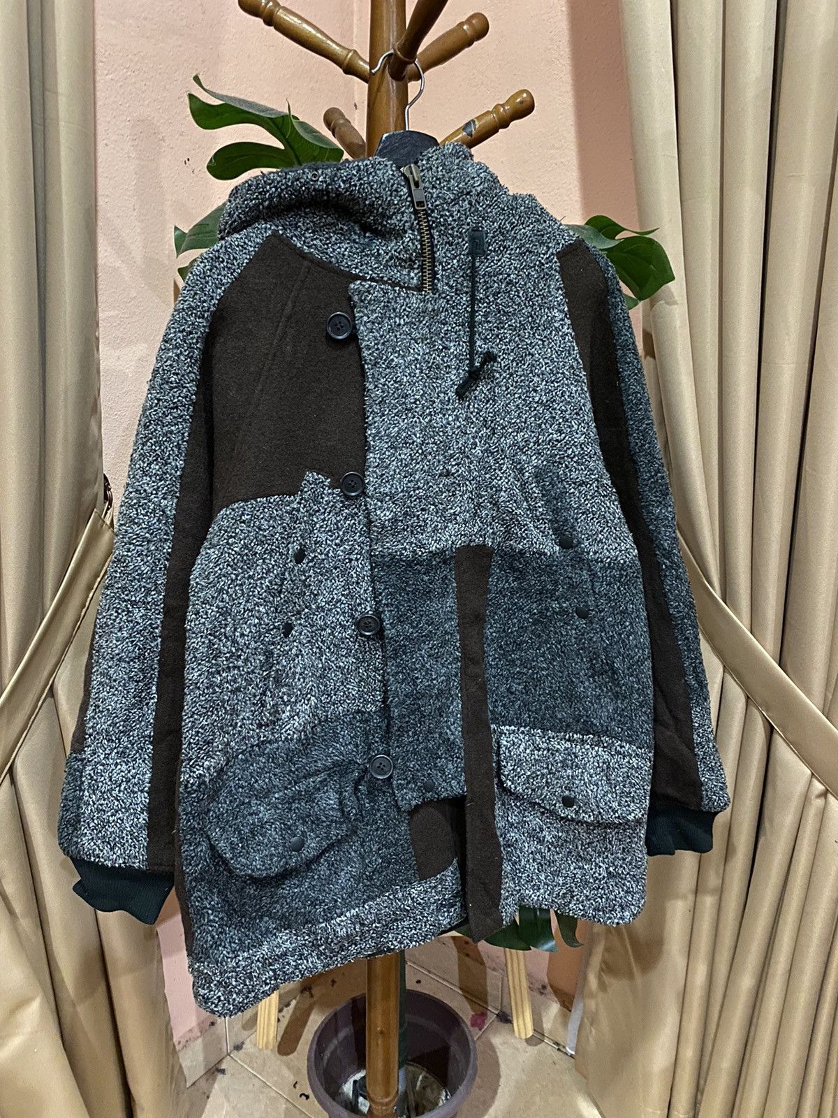 If Six Was Nine Hex Antistyle Patchwork Wool Jacket Avant-Garde Winter Coat Size US M / EU 48-50 / 2 - 3 Thumbnail