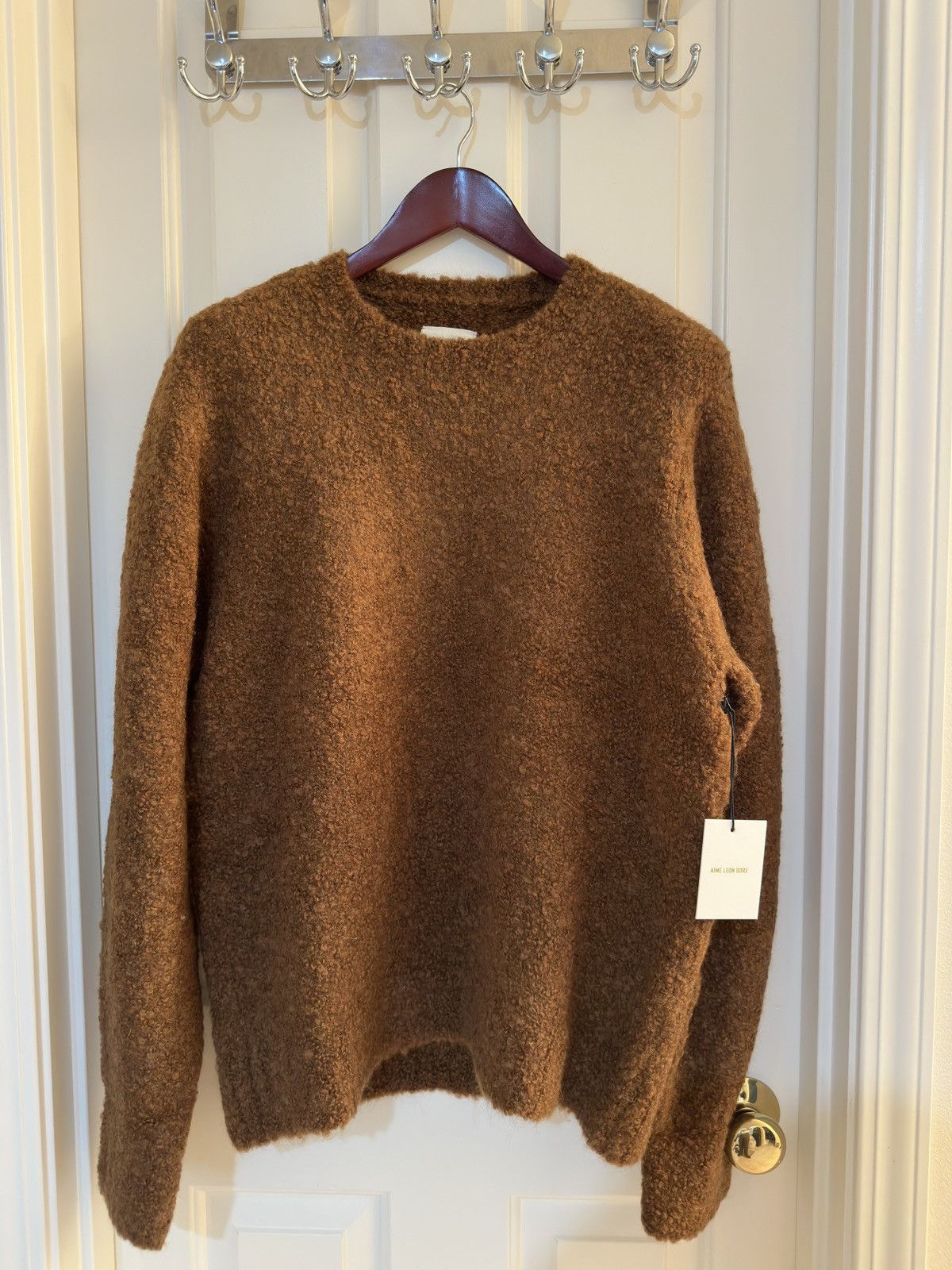 image of Aime Leon Dore (Ald) Boucle Crewneck Sweater in Brown, Men's (Size Medium)