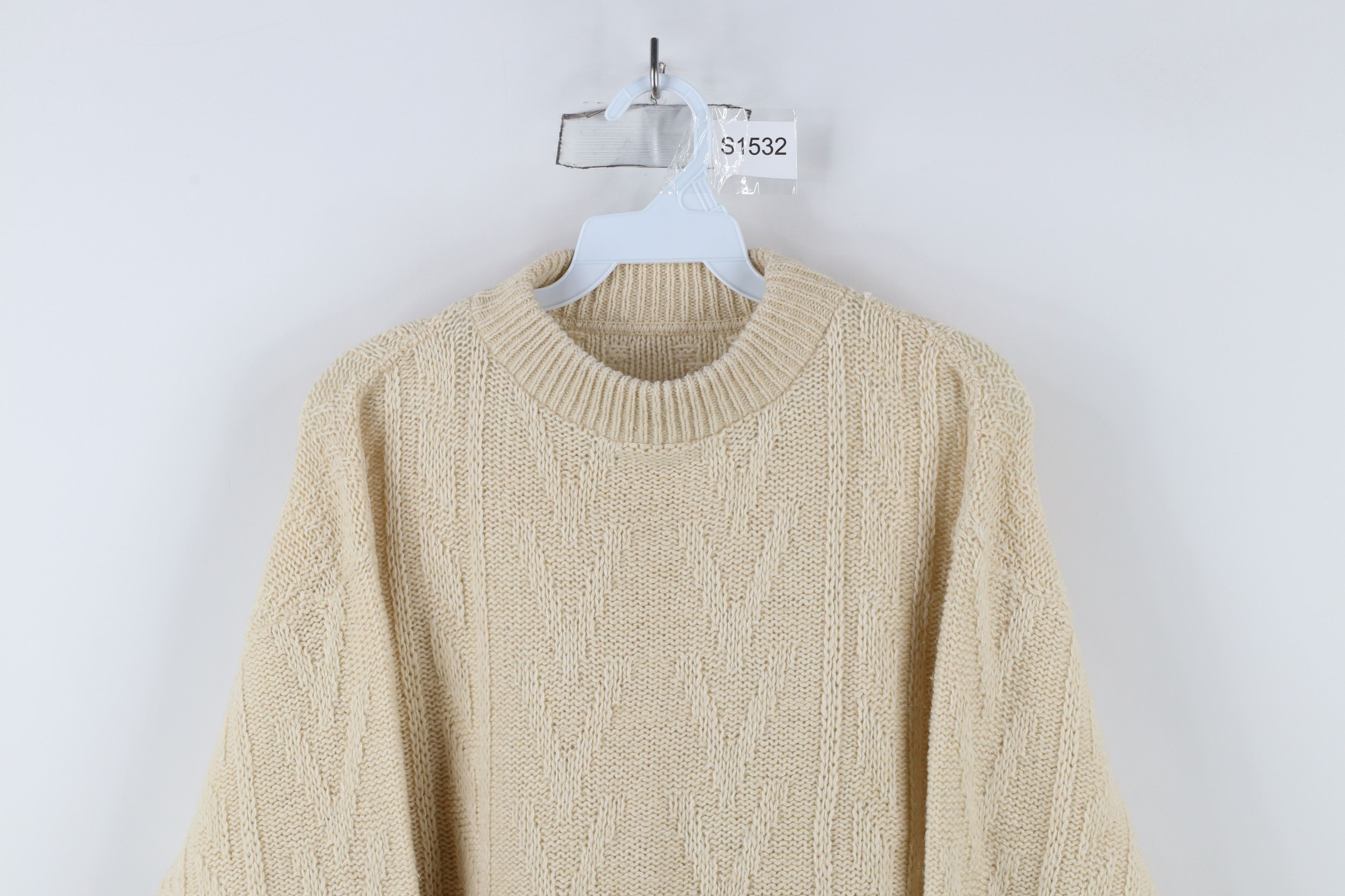 Vintage Vintage 70s Streetwear Crochet Knit Mock Neck Sweater Beige Size US L / EU 52-54 / 3 - 2 Thumbnail