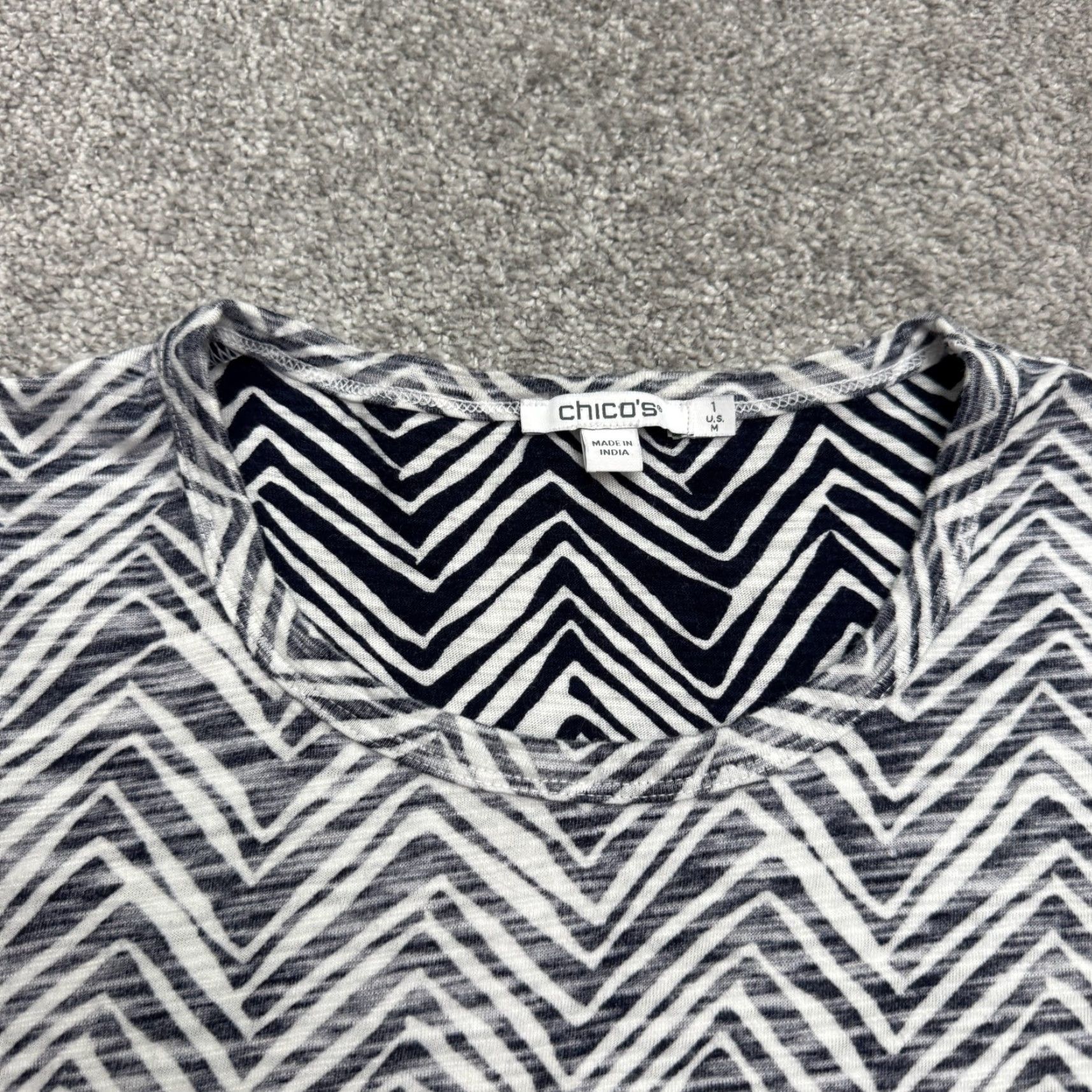 Vintage VINTAGE Chico's Cotton Blend Puff Sleeve Knitted Top Womens Medium Navy White Casual Shirt Size M / US 6-8 / IT 42-44 - 4 Thumbnail