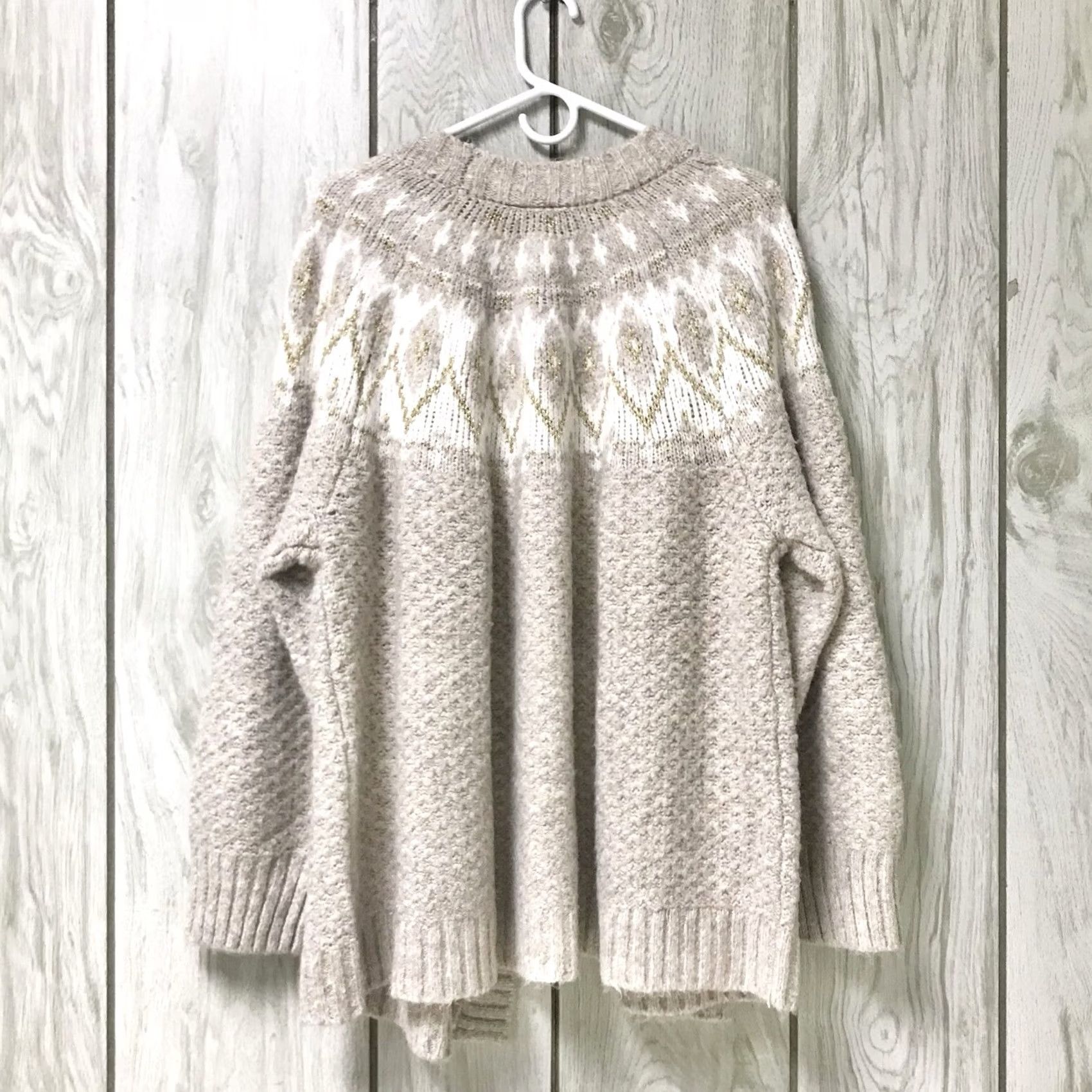 Vintage VINTAGE Lane Bryant Women Oatmeal Heather Fair Isle Lurex Open Cardigan Sweater 26/28 4X 4XL Size 4XL / US 24-26 - 2 Thumbnail