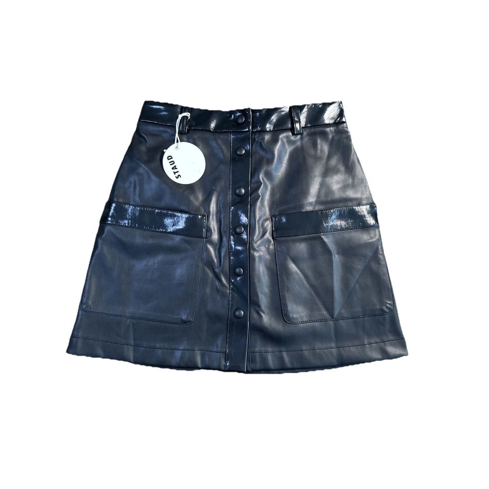 Staud STAUD Paper faux leather mini skirt two tone black patent Size 28" / US 6 / IT 42 - 1 Thumbnail