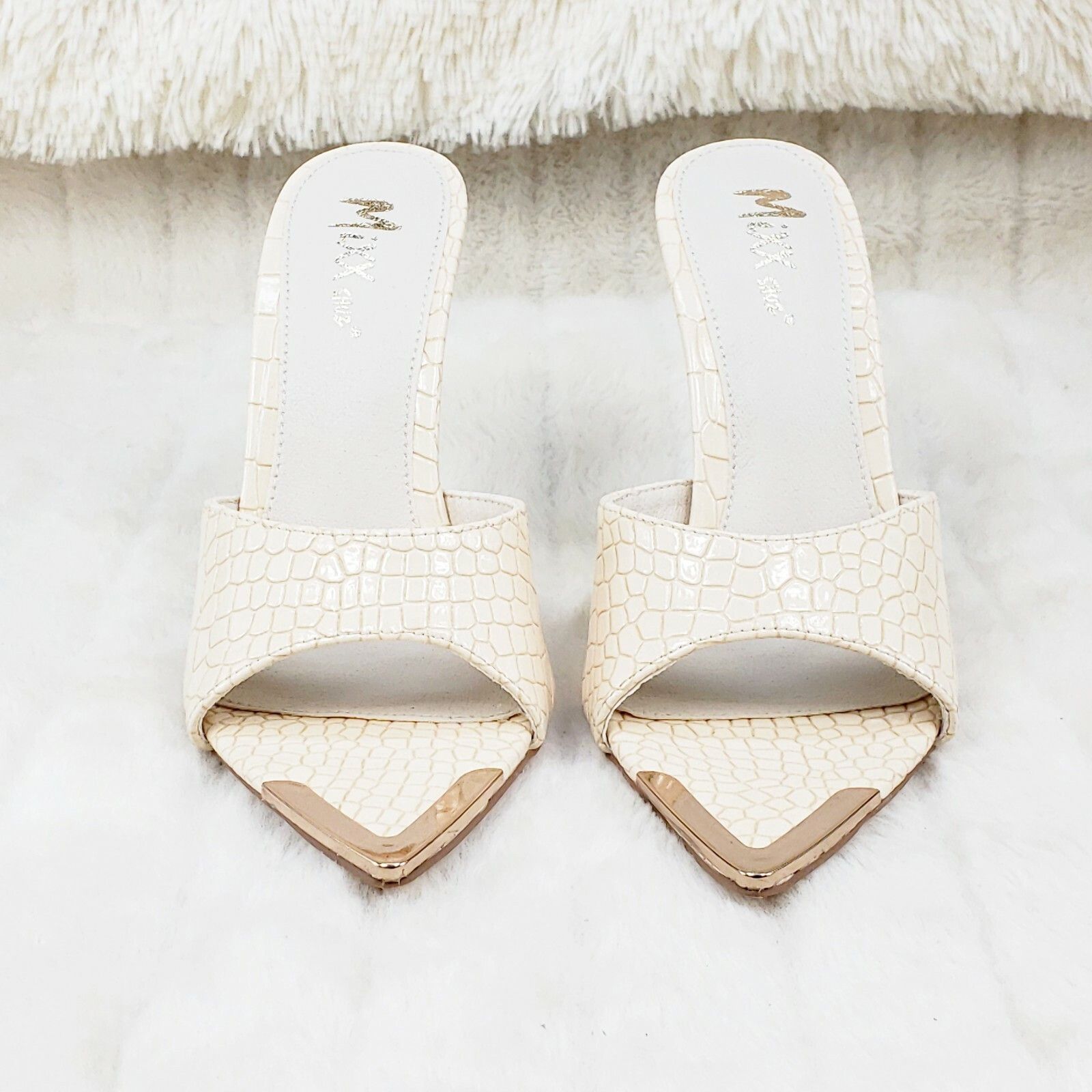 Other Venus Nude Slim High Heel Pointy Toe Slip On Sandals Slides Size US 11 / IT 41 - 7 Thumbnail