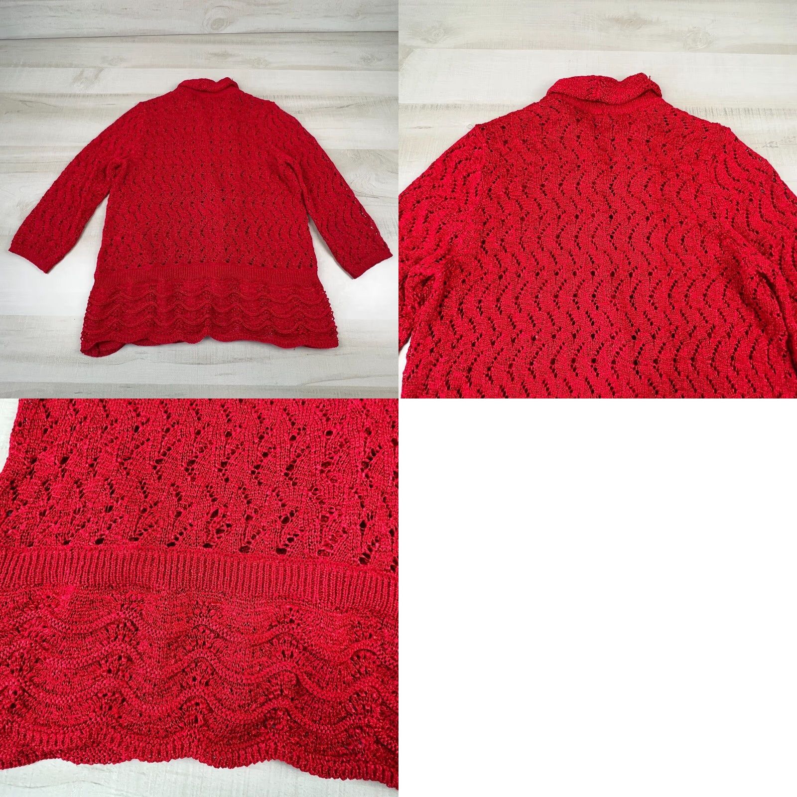 Vintage Chico's Womens Small Red Open Front Cardigan Sweater 3/4 Sleeve Knit Casual Women Size S / US 4 / IT 40 - 8 Thumbnail