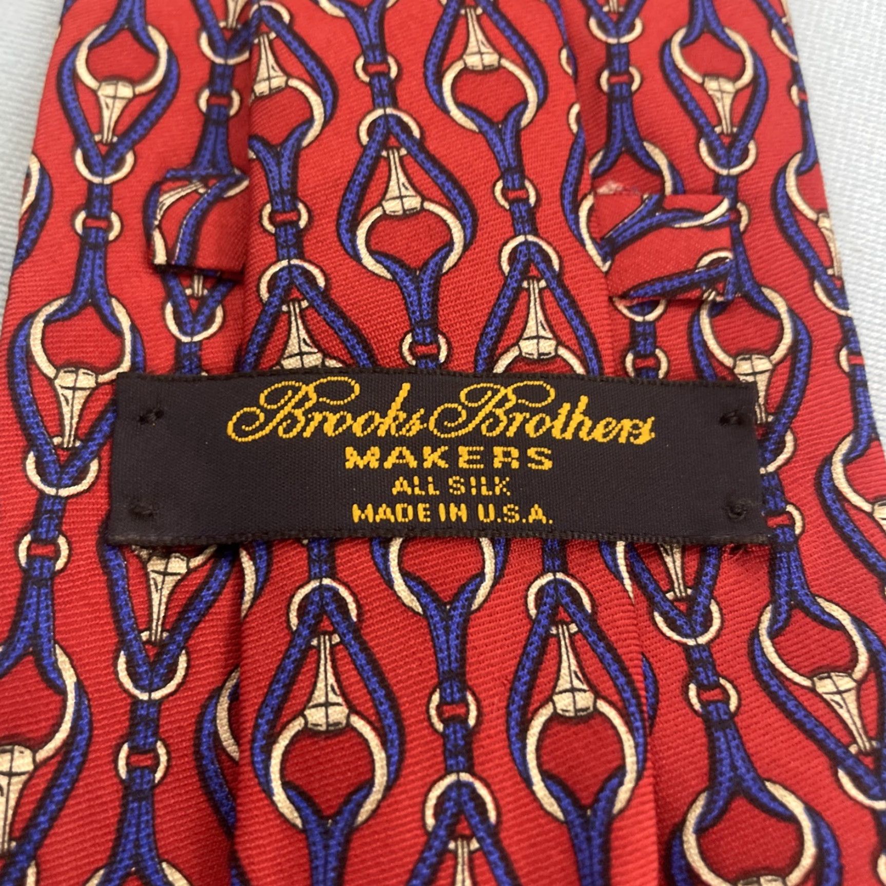 Brooks Brothers Vtg Brooks Brothers Makers Silk Tie Art Deco Chain Longhorns Bulls Red USA 4x58 Size ONE SIZE - 4 Thumbnail