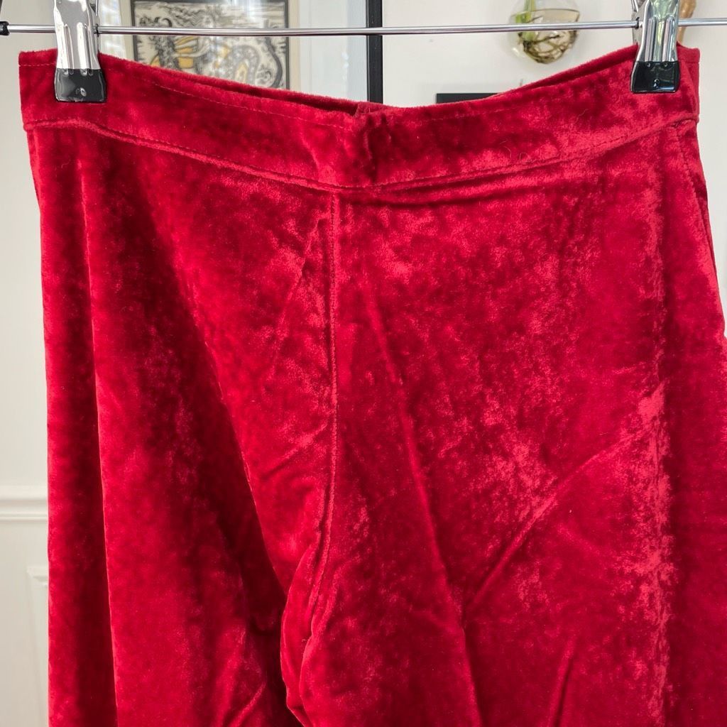 Vintage Vintage 70s Red Velveteen Extreme Wide Leg Palazzo Pants XS Size 25" / US 0 / IT 36 - 7 Thumbnail