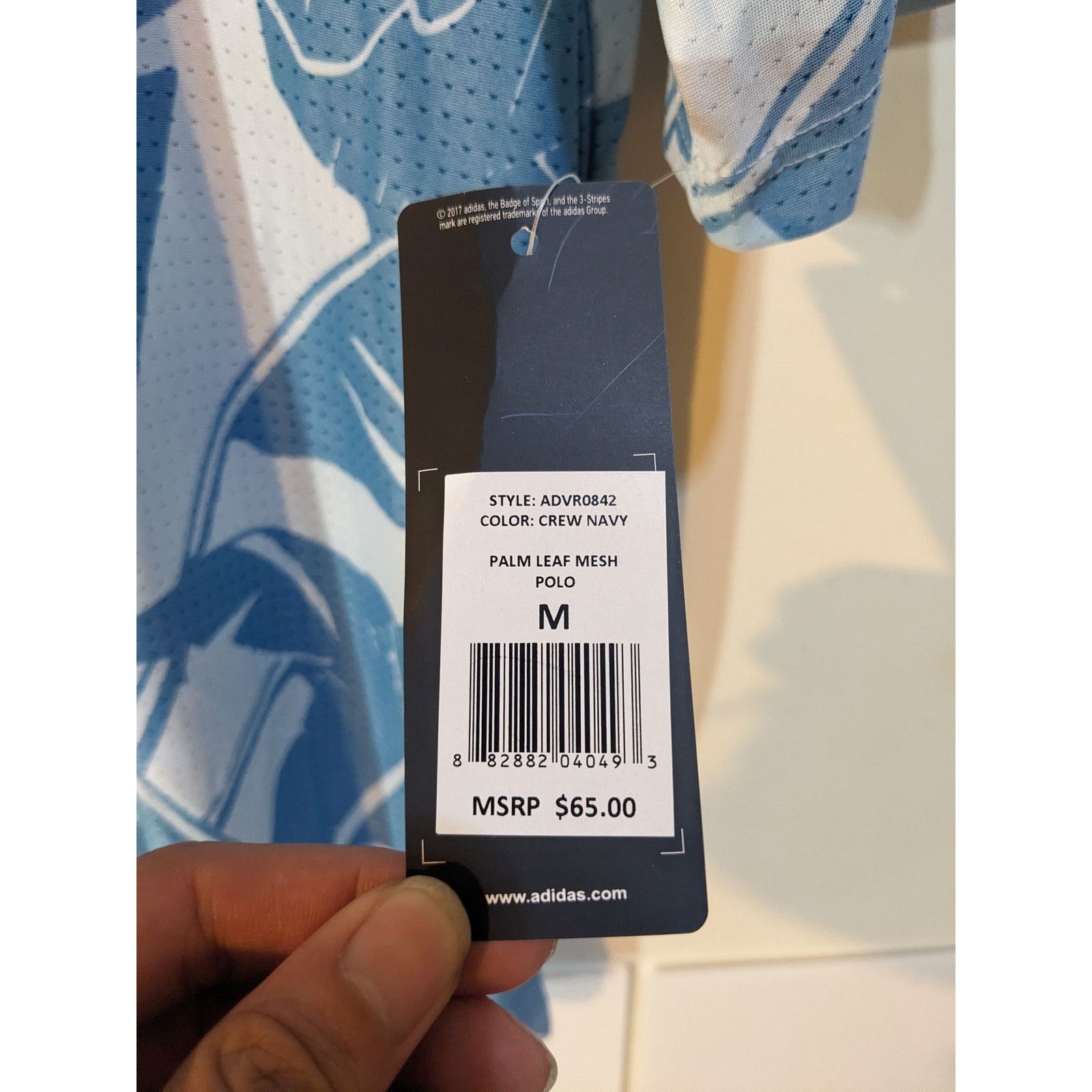 Adidas Adidas Blue Palm Tree Golf Performance Mesh Blue White Polo Size US M / EU 48-50 / 2 - 6 Thumbnail