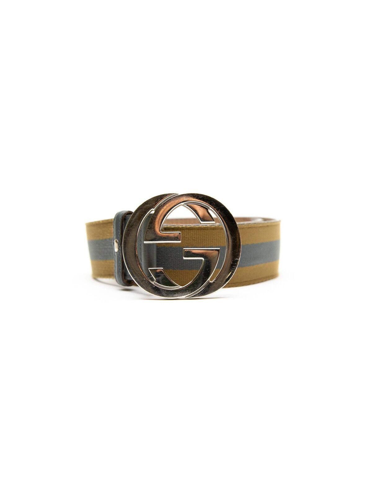 Gucci Gucci Mens Blue & Yellow Striped Canvas Silver GG Belt Size ONE SIZE - 1 Thumbnail