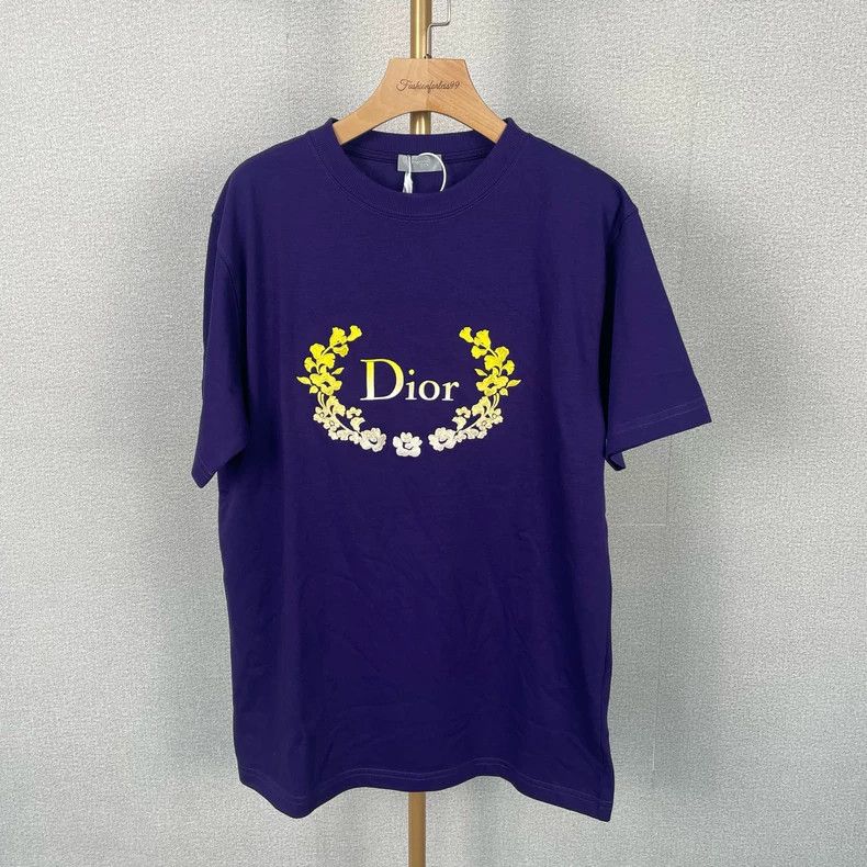 Dior Dior Purple Floral Embroidery Logo Tee - dmc Size US L / EU 52-54 / 3 - 1 Thumbnail