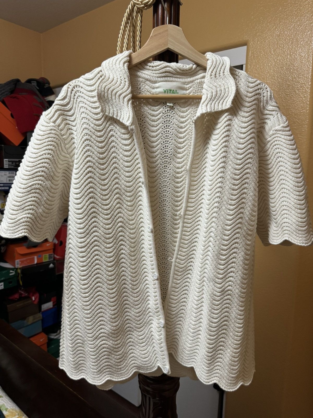 Yitai knit/crochet short sleeve button up