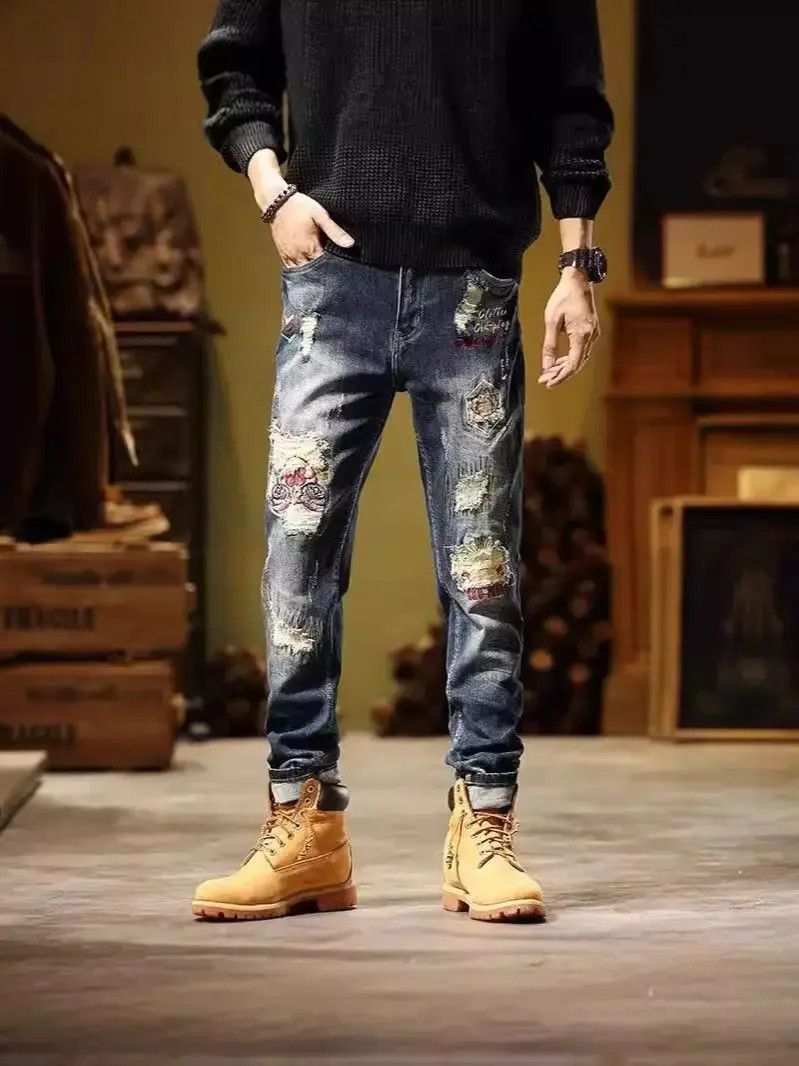 Japanese Brand Retro loose wide leg straight leg ripped jeans Size US 32 / EU 48 - 1 Thumbnail