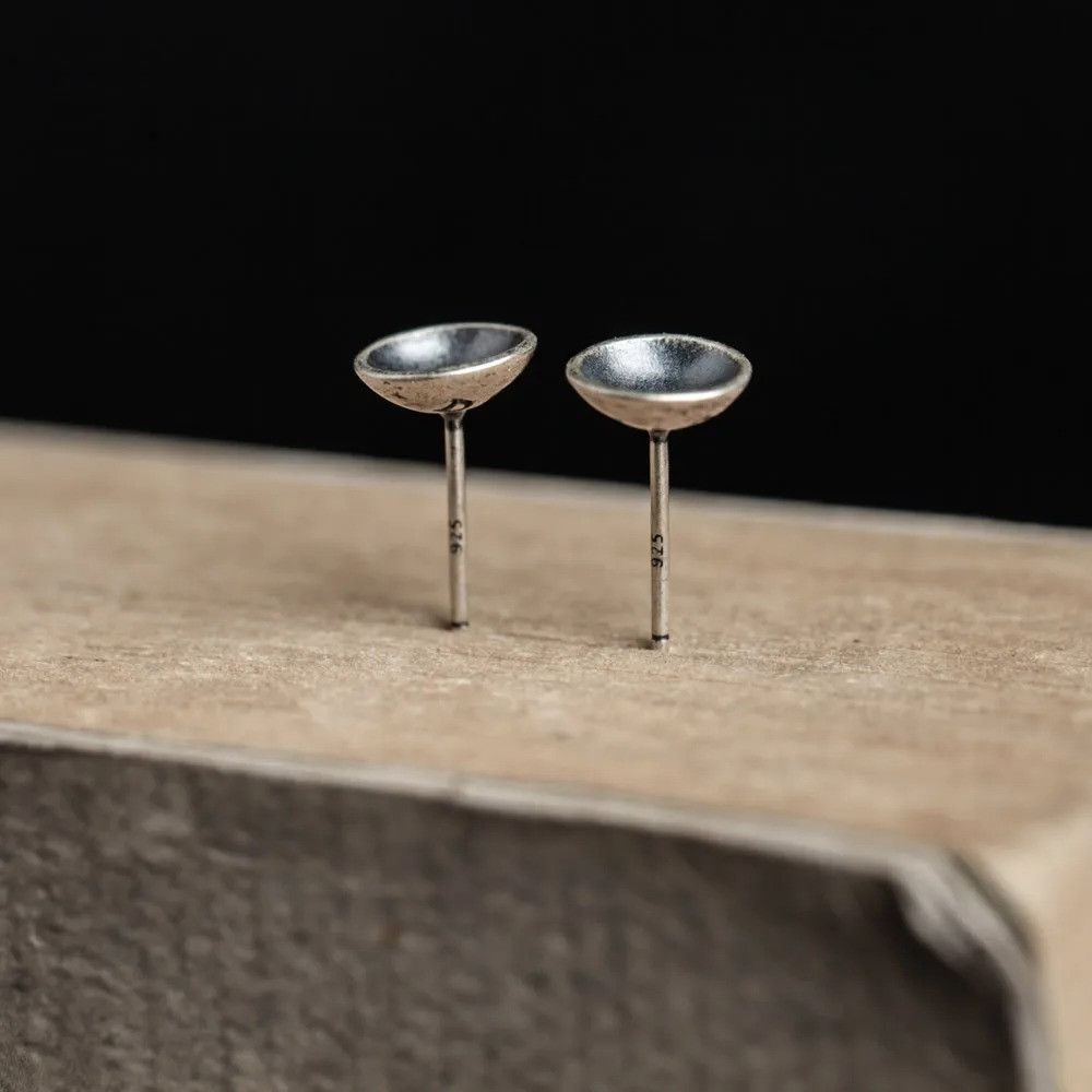Jewelry Tiny Concave Round Stud Earrings 925 Sterling Ear Charm Gift Size ONE SIZE - 1 Thumbnail
