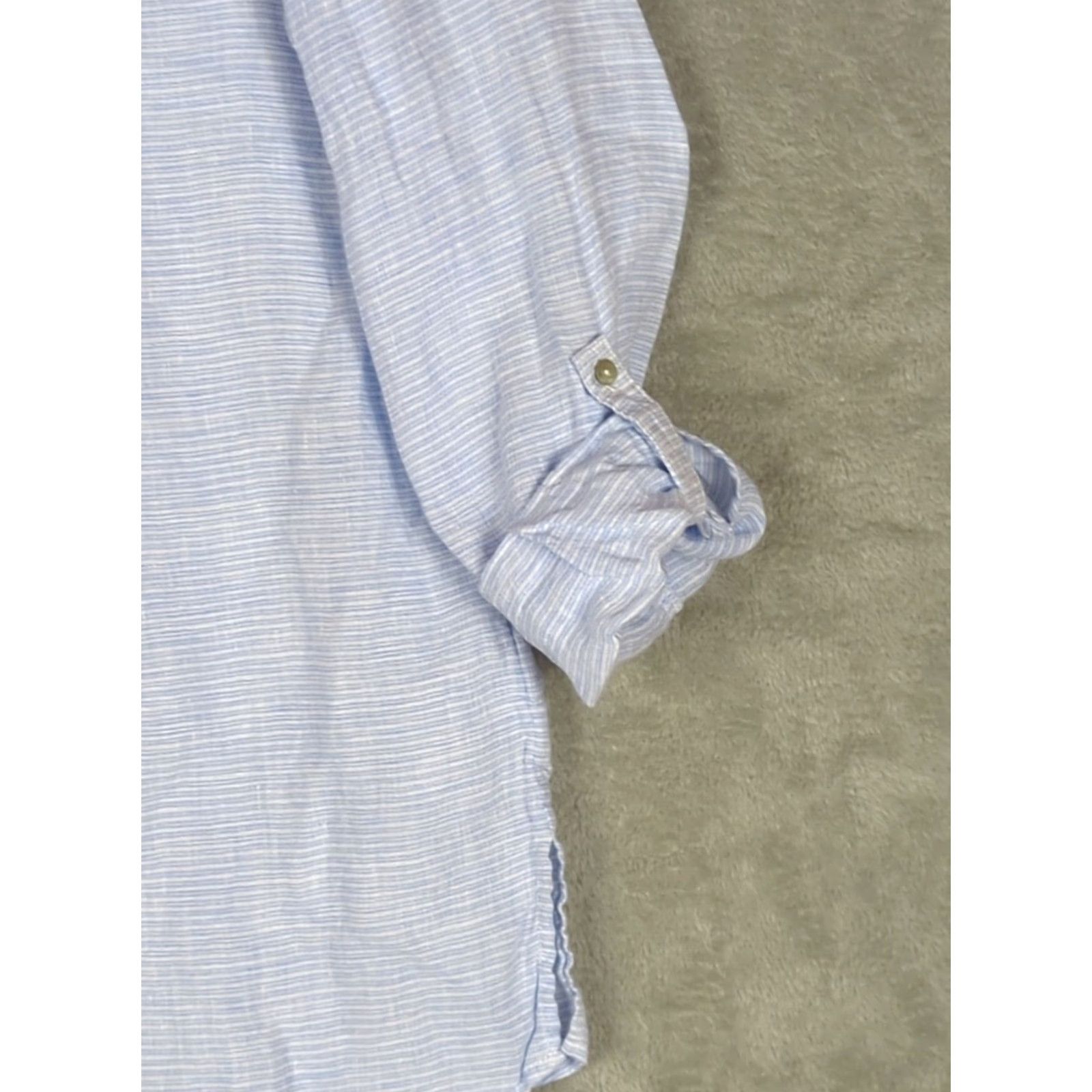 Vintage St Tropez Tunic Shirt Women XL Linen Beach Cover Up White Blue Stripe Summer Casual Button-Up Collared Beach Theme Size XL / US 12-14 / IT 48-50 - 5 Thumbnail