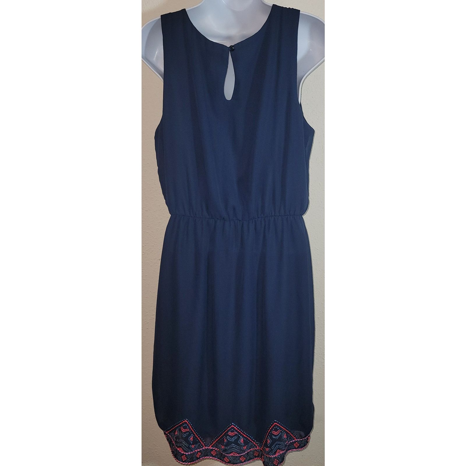 Other Maurices Dark Blue Pink Embroidered Detail Midi Dress Large Size L / US 10 / IT 46 - 2 Thumbnail