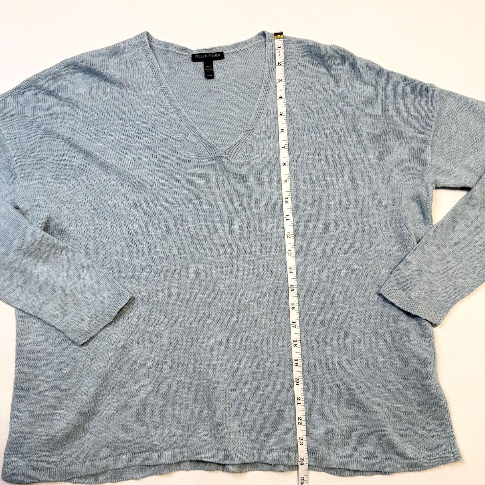 Eileen Fisher Eileen Fisher Sweater Womens Medium Blue Organic Cotton Linen V-Neck Pullover Size M / US 6-8 / IT 42-44 - 6 Thumbnail