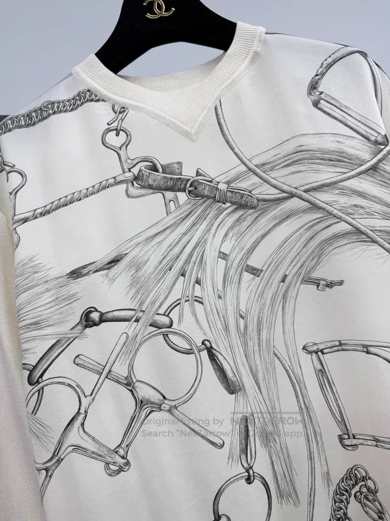 Hermes Hermes White Printed Silk Blended Top Size XXS / US 00 / IT 34 - 2 Thumbnail