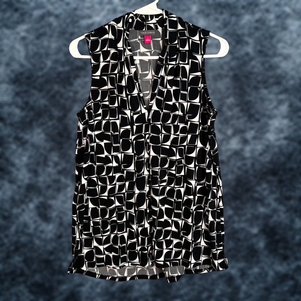 Vince Camuto Vince Camuto Womens Small Sleeveless Black & White Geometric Print Blouse Top Size S / US 4 / IT 40 - 1 Thumbnail