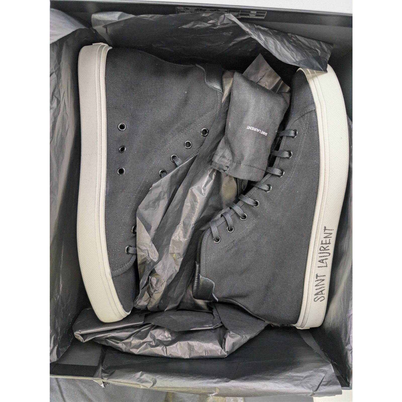 Saint Laurent Paris o1rshd1 Malibu Mid-Top Sneaker in black canvas and leather Size US 12 / EU 45 - 18 Thumbnail