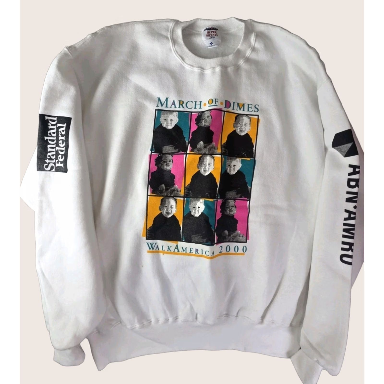 Jerzees VINTAGE Jerzees Sweatshirt Unisex Adults Long Sleeve Crew Neck White 2000 Double Sided USA Walking Size L Size US L / EU 52-54 / 3 - 1 Thumbnail