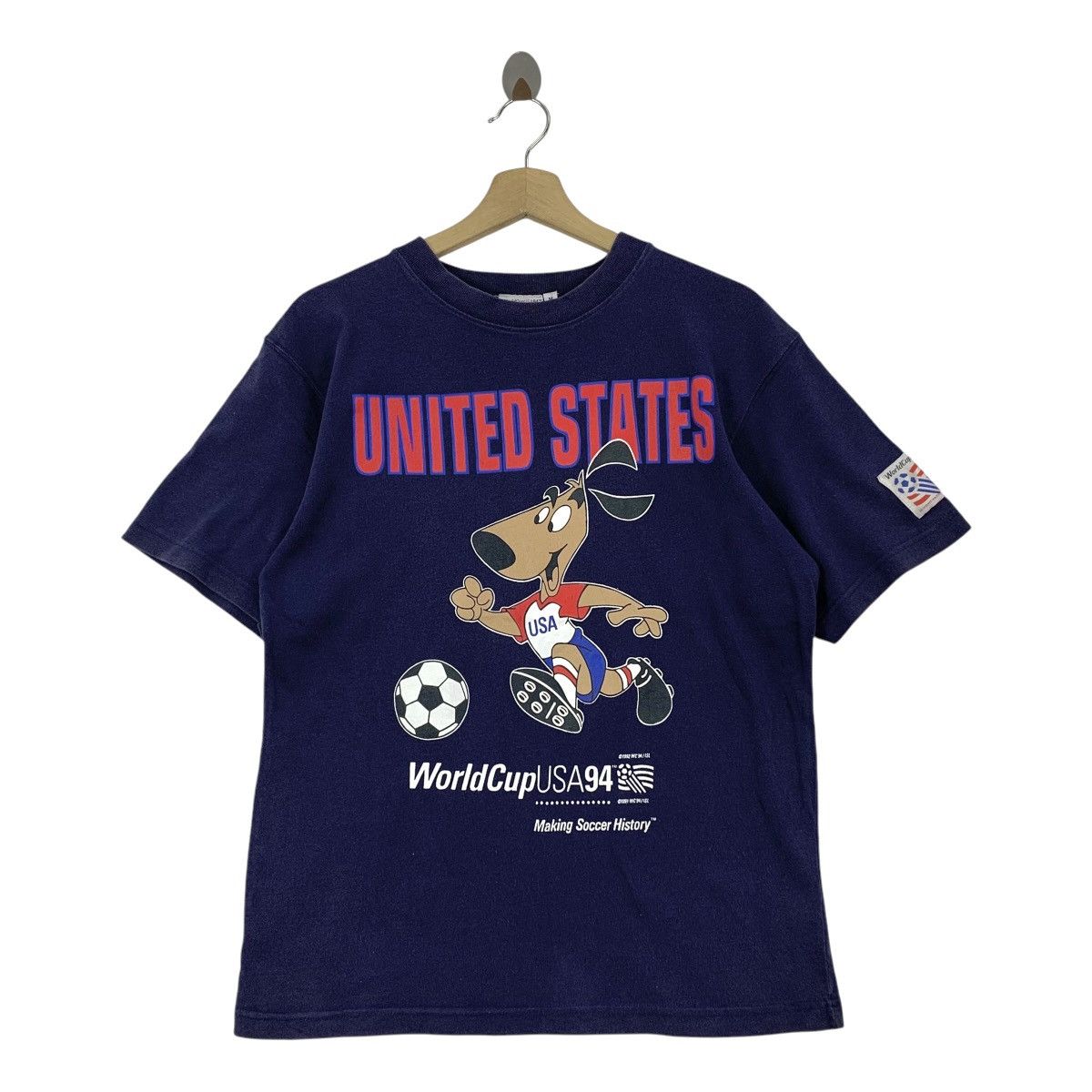 Vintage Vintage 90s WORLD CUP USA 94 big printed navy colour tee Size US M / EU 48-50 / 2 - 1 Thumbnail